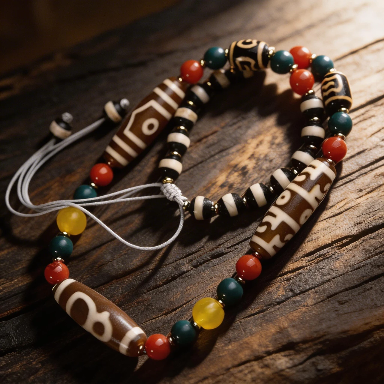 Tibetan Dzi Bead Necklace Natural Agate Pendant Handmade Buddhist Amulet Jewelry Long Sweater Chain Adjustable Cord for Men Women Spiritual Meditation Healing - Image 3