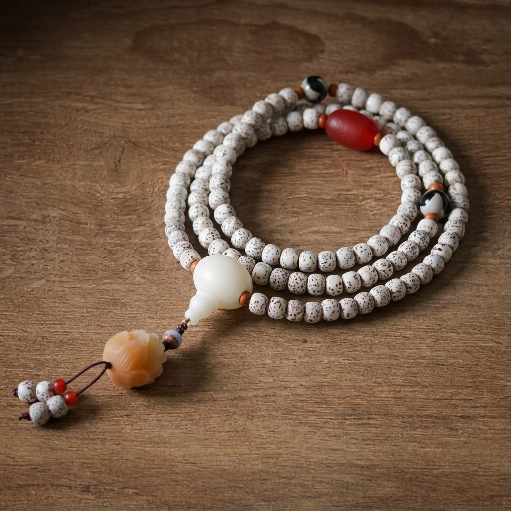 Natural Xingyue Bodhi Seed Mala Beads Bracelet 108 Star and Moon Bodhi Buddhist Prayer Beads with Agate and Dzi Bead, 6x7mm Golden Seed Meditation Jewelry for Men and Women Spiritual Gift