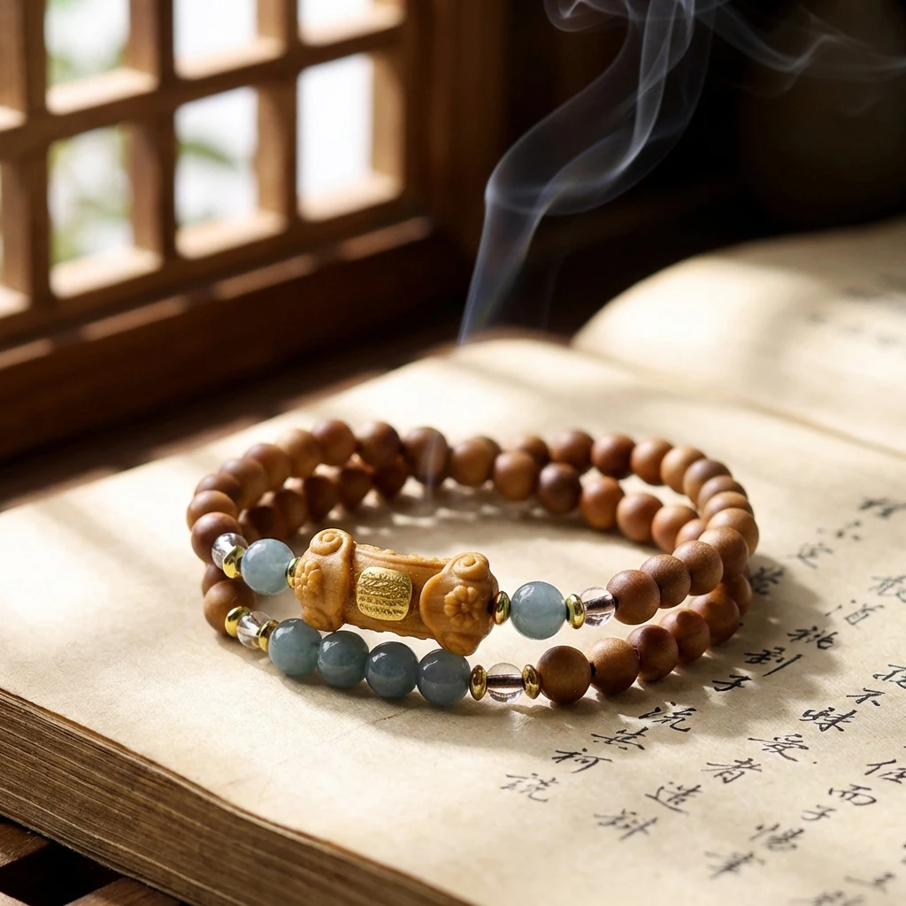 Natural Old Mountain Sandalwood Bracelet 6mm Double Wrap Beaded Bracelet for Women Men, Buddhist Prayer Beads Mala with Jade Accents for Meditation Yoga Zen, Fragrant Wood Jewelry Gift for Peace - Image 2