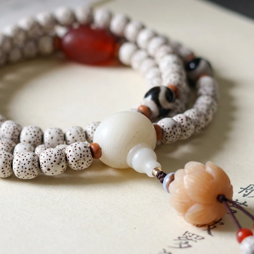 Natural Xingyue Bodhi Seed Mala Beads Bracelet 108 Star and Moon Bodhi Buddhist Prayer Beads with Agate and Dzi Bead, 6x7mm Golden Seed Meditation Jewelry for Men and Women Spiritual Gift - Image 3