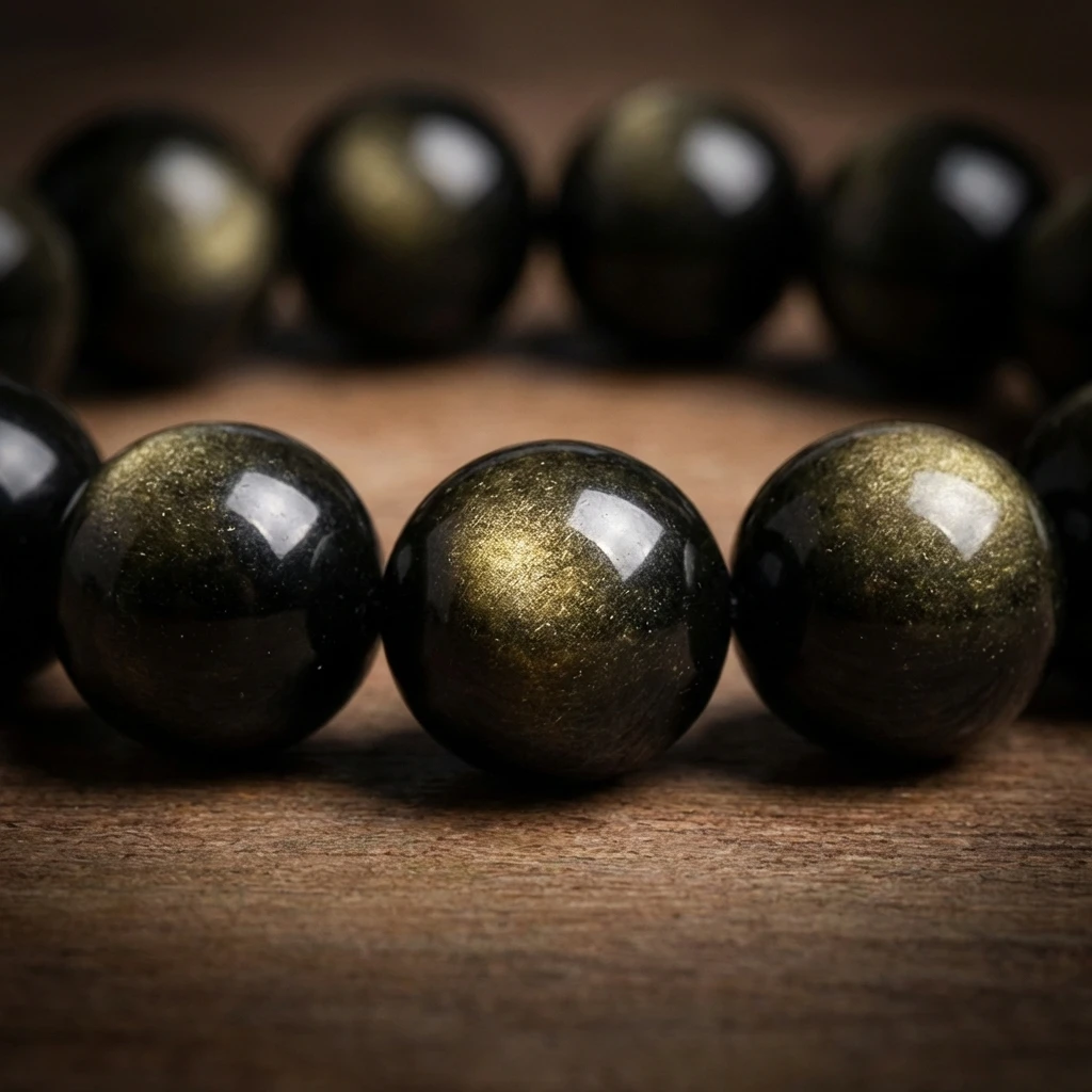 Natural Golden Sheen Obsidian Bracelet for Men Women, Double Eye Gold Obsidian Beads Bracelet, Cat Eye Healing Crystal Jewelry, Reiki Protection Gemstone Energy Stone Bracelet, Gift for Couples - Image 3