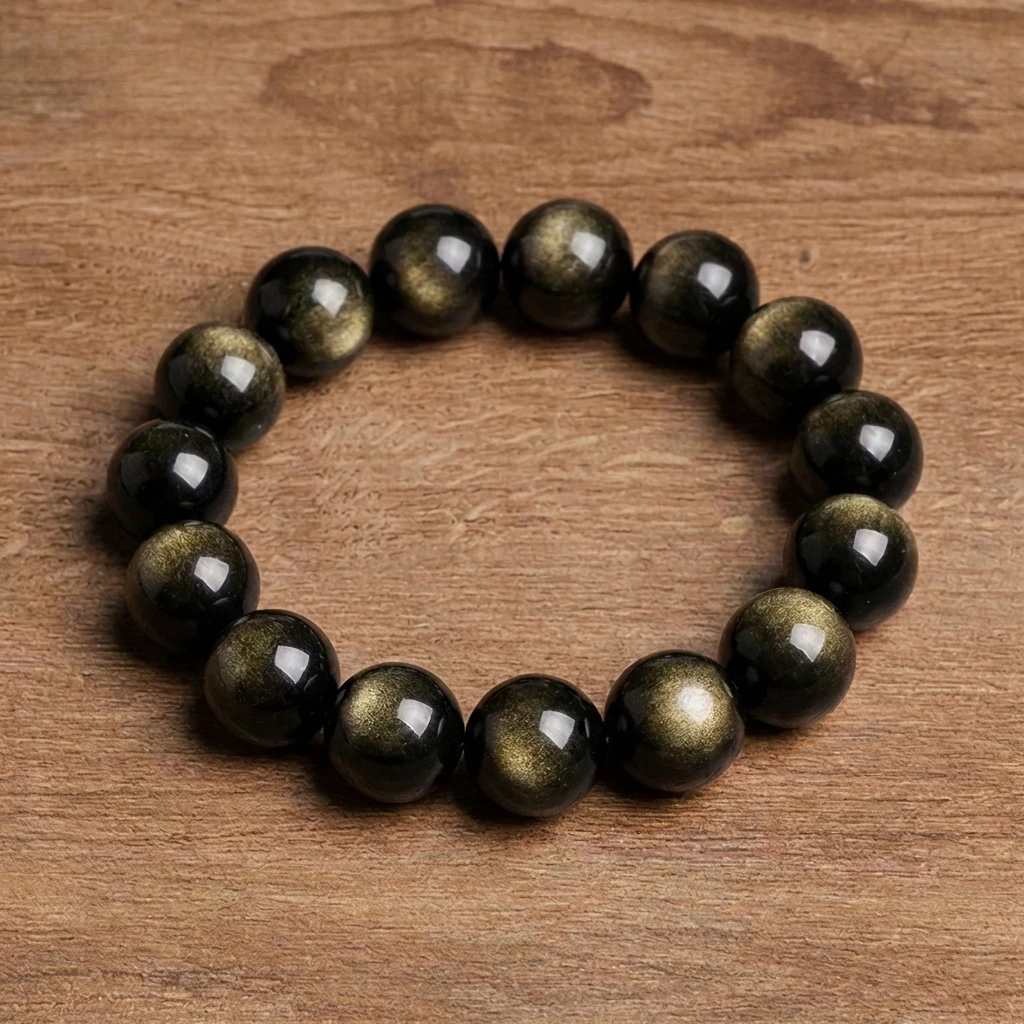 Natural Golden Sheen Obsidian Bracelet for Men Women, Double Eye Gold Obsidian Beads Bracelet, Cat Eye Healing Crystal Jewelry, Reiki Protection Gemstone Energy Stone Bracelet, Gift for Couples