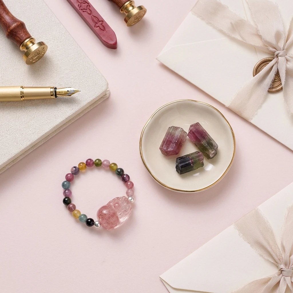 Natural Multi-color Tourmaline PiXiu Ring for Women, Healing Crystal Beaded Elastic Ring, Feng Shui Wealth and Good Luck Protection Amulet, Spiritual Jewelry Gift for Her, Adjustable Size - Image 4