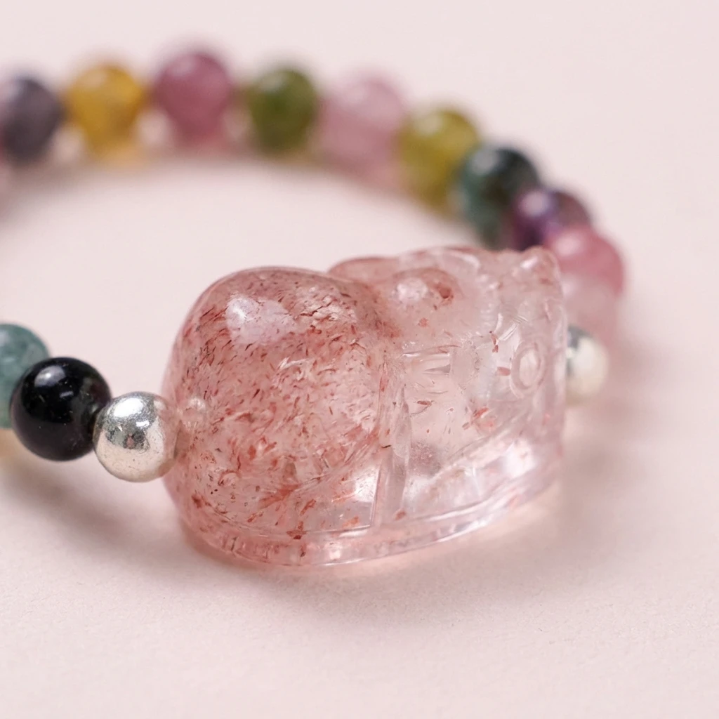 Natural Multi-color Tourmaline PiXiu Ring for Women, Healing Crystal Beaded Elastic Ring, Feng Shui Wealth and Good Luck Protection Amulet, Spiritual Jewelry Gift for Her, Adjustable Size - Image 6
