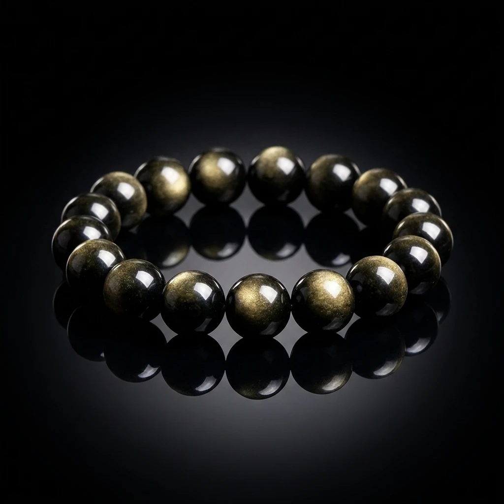 Natural Golden Sheen Obsidian Bracelet for Men Women, Double Eye Gold Obsidian Beads Bracelet, Cat Eye Healing Crystal Jewelry, Reiki Protection Gemstone Energy Stone Bracelet, Gift for Couples - Image 6