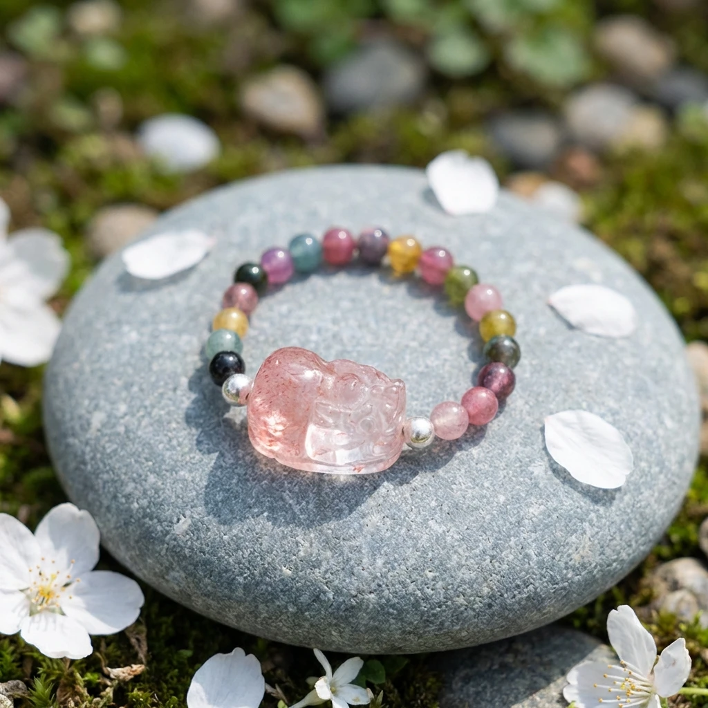 Natural Multi-color Tourmaline PiXiu Ring for Women, Healing Crystal Beaded Elastic Ring, Feng Shui Wealth and Good Luck Protection Amulet, Spiritual Jewelry Gift for Her, Adjustable Size - Image 2