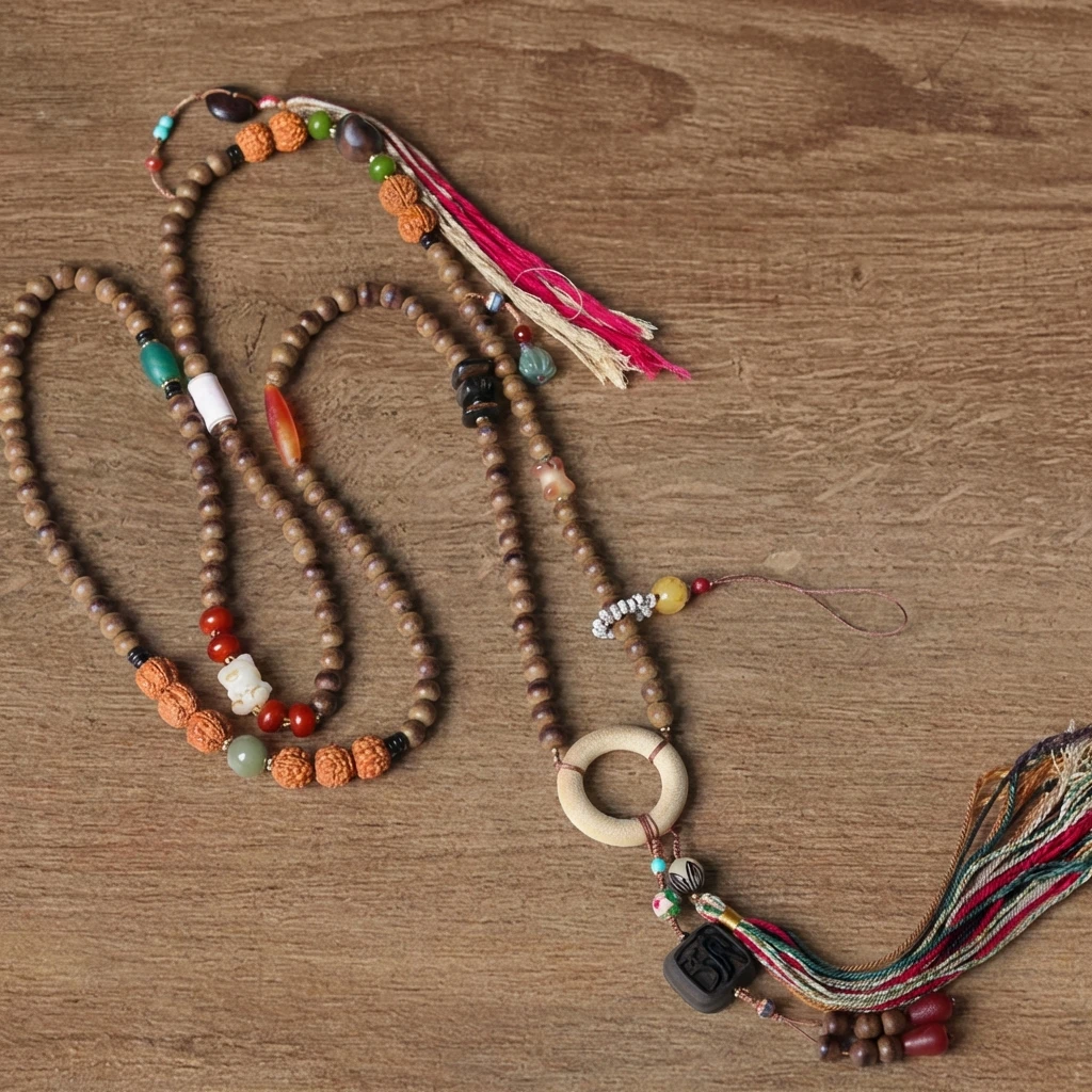 hist Prayer Mala Beads Necklace, Natural Fragrant Wood Crossbody Chain JewelrySpirituality & Meditation-8mm Multi-loop Budd