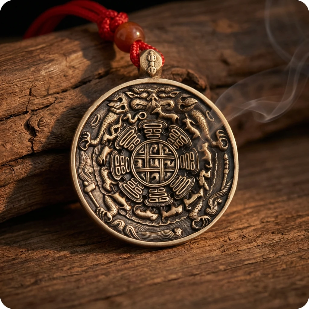 Handmade Tibetan Buddhist Amulet Pendant, Nine Palaces Eight Trigrams Jiugong Bagua Necklace, Celestial Iron Gold Silver Alloy, Spiritual Protection Talisman, 53.9mm Traditional Sacred Jewelry - Image 4