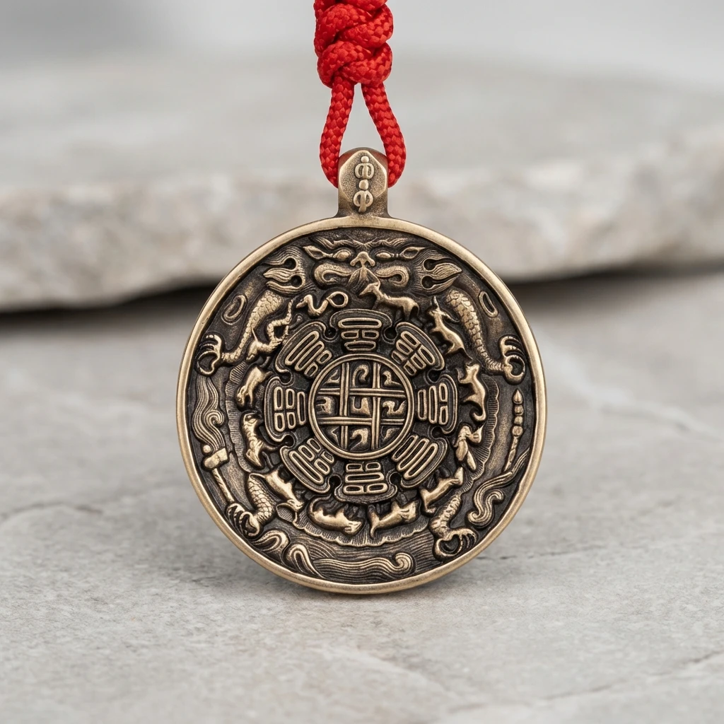 Handmade Tibetan Buddhist Amulet Pendant, Nine Palaces Eight Trigrams Jiugong Bagua Necklace, Celestial Iron Gold Silver Alloy, Spiritual Protection Talisman, 53.9mm Traditional Sacred Jewelry - Image 2