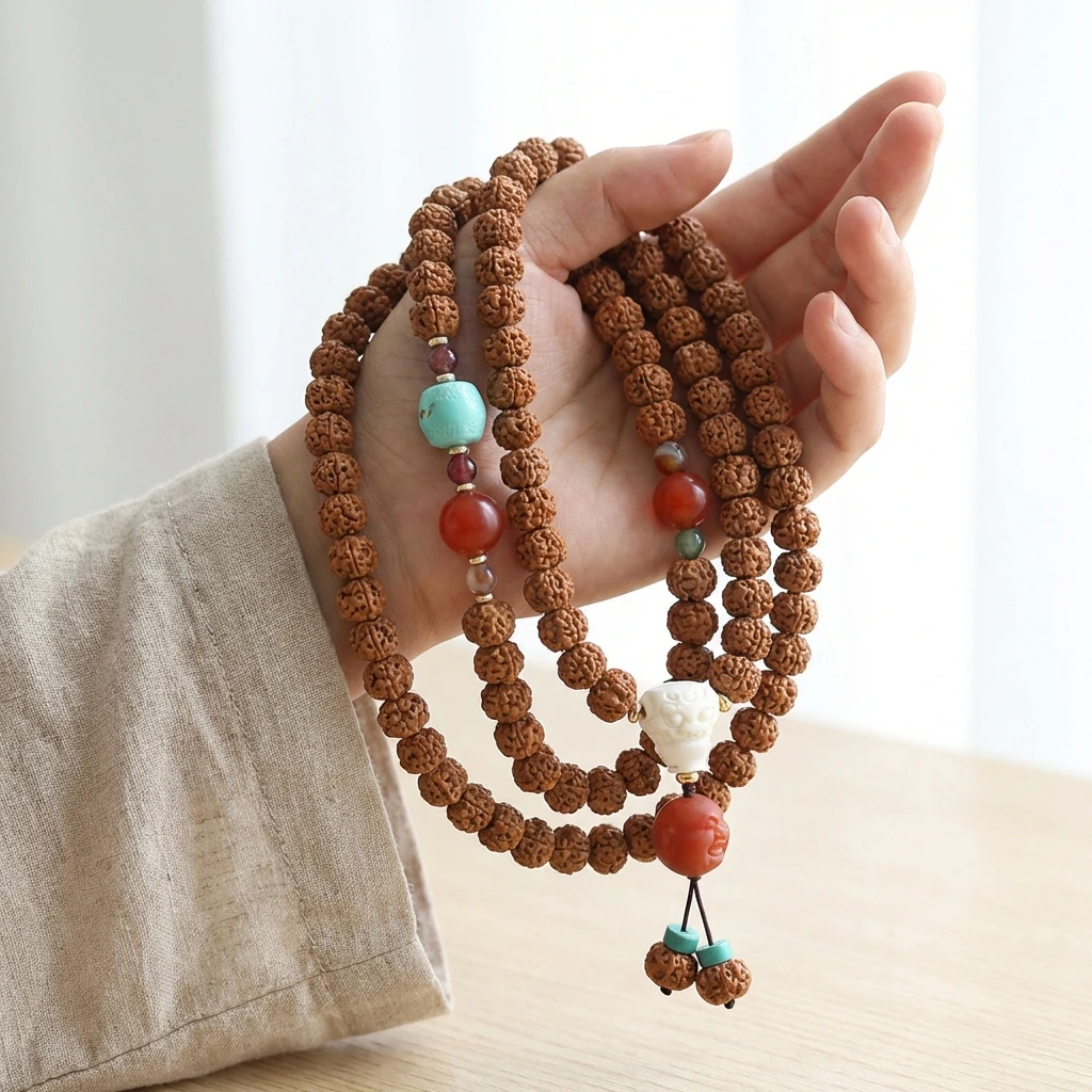 Spirituality & Meditation-Tibetan-style Rudraksha Prayer Beads Bracelet