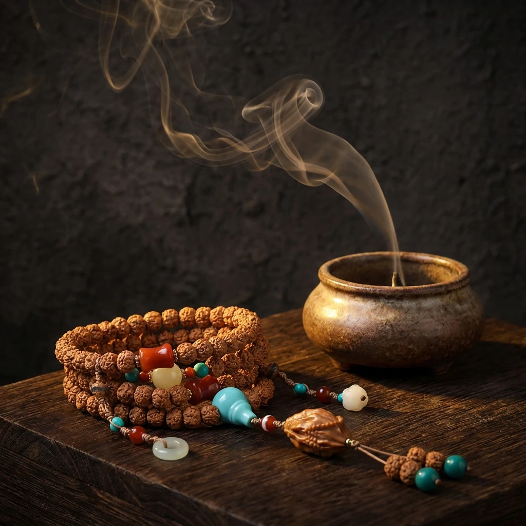 Handmade Nepal Rudraksha Bodhi Seed Bracelet for Men Women - 9mm Multi-Wrap Mala Necklace with South Red Agate, Magnesite Turquoise & Olive Pit - Tibetan Buddhist Prayer Beads for Meditation - Image 5
