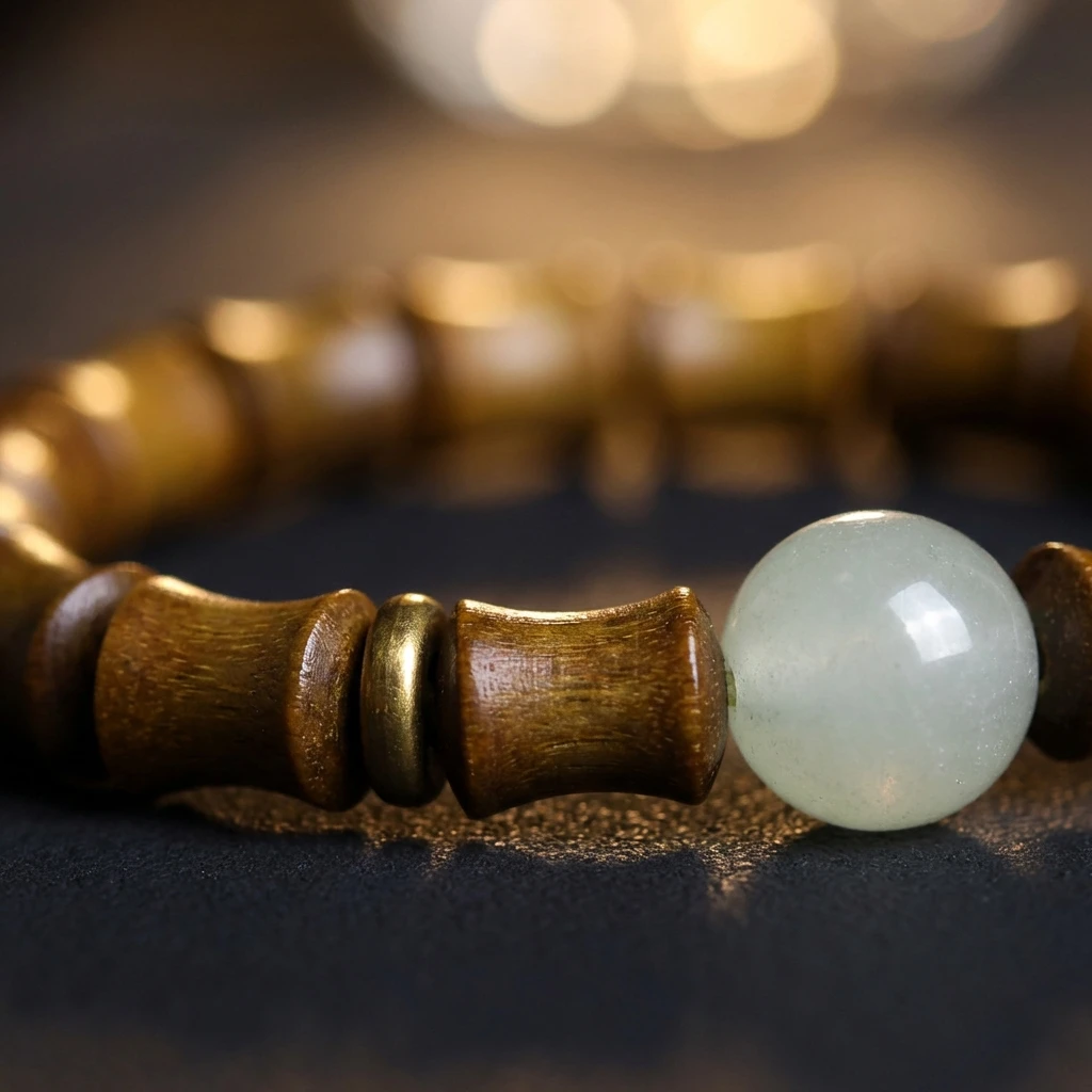 Natural Green Sandalwood Bracelet, 7x10mm Bamboo Joint Wood Beads, Handmade Fragrant Verawood Prayer Wristband for Meditation and Yoga, Minimalist Zen Jewelry Gift for Men and Women - Image 3