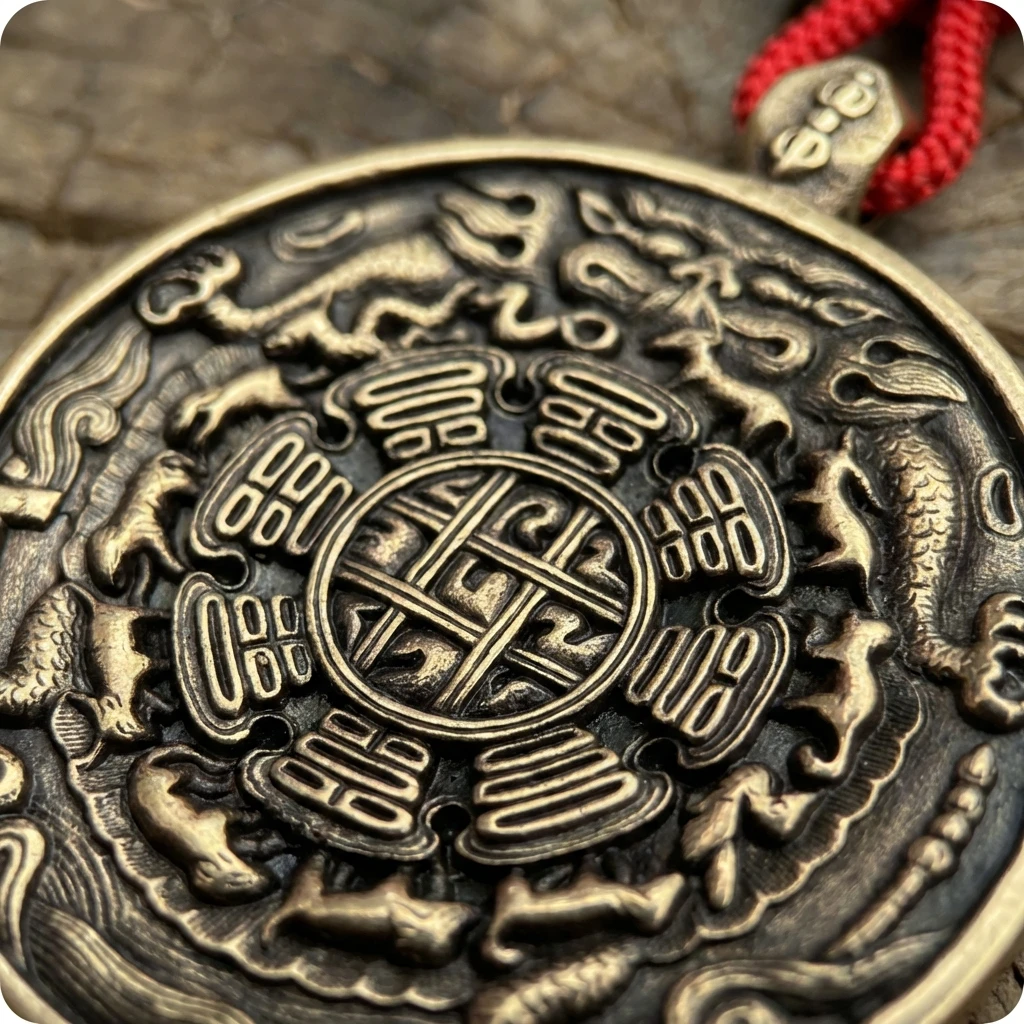 Handmade Tibetan Buddhist Amulet Pendant, Nine Palaces Eight Trigrams Jiugong Bagua Necklace, Celestial Iron Gold Silver Alloy, Spiritual Protection Talisman, 53.9mm Traditional Sacred Jewelry - Image 3