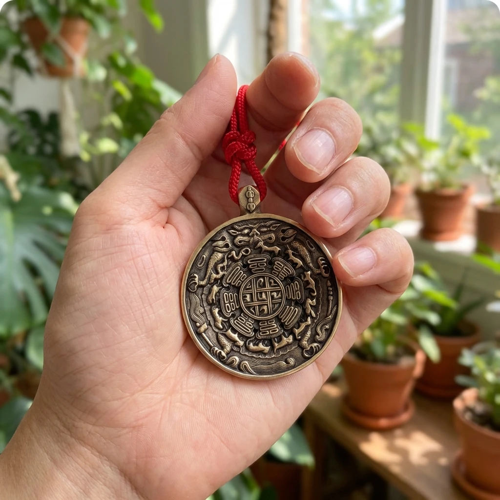 Handmade Tibetan Buddhist Amulet Pendant, Nine Palaces Eight Trigrams Jiugong Bagua Necklace, Celestial Iron Gold Silver Alloy, Spiritual Protection Talisman, 53.9mm Traditional Sacred Jewelry - Image 5