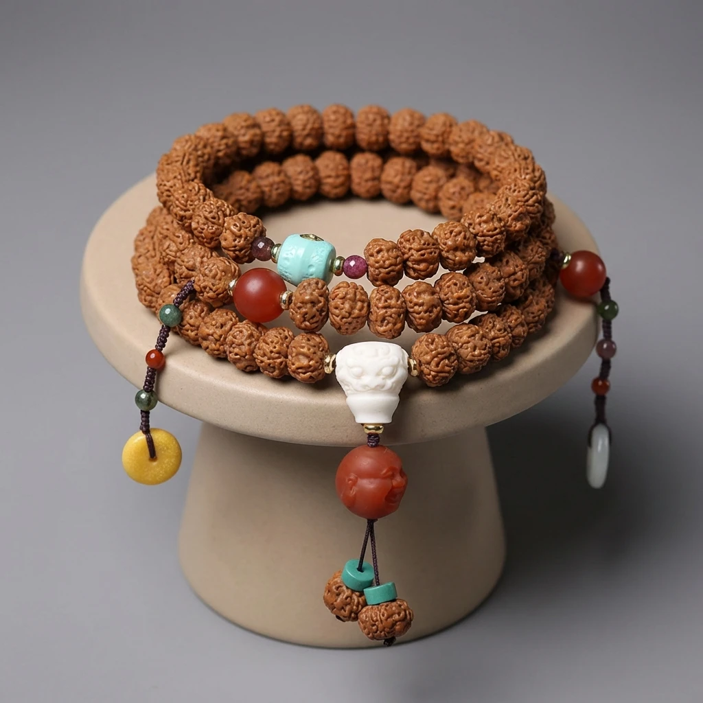 Spirituality & Meditation-Tibetan-style Rudraksha Prayer Beads Bracelet - Image 4