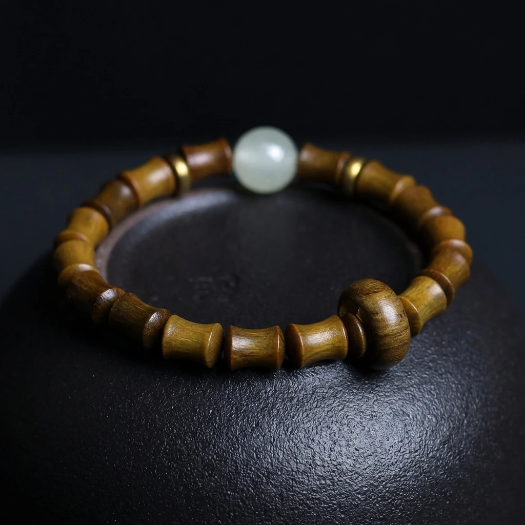 Natural Green Sandalwood Bracelet, 7x10mm Bamboo Joint Wood Beads, Handmade Fragrant Verawood Prayer Wristband for Meditation and Yoga, Minimalist Zen Jewelry Gift for Men and Women - Image 2