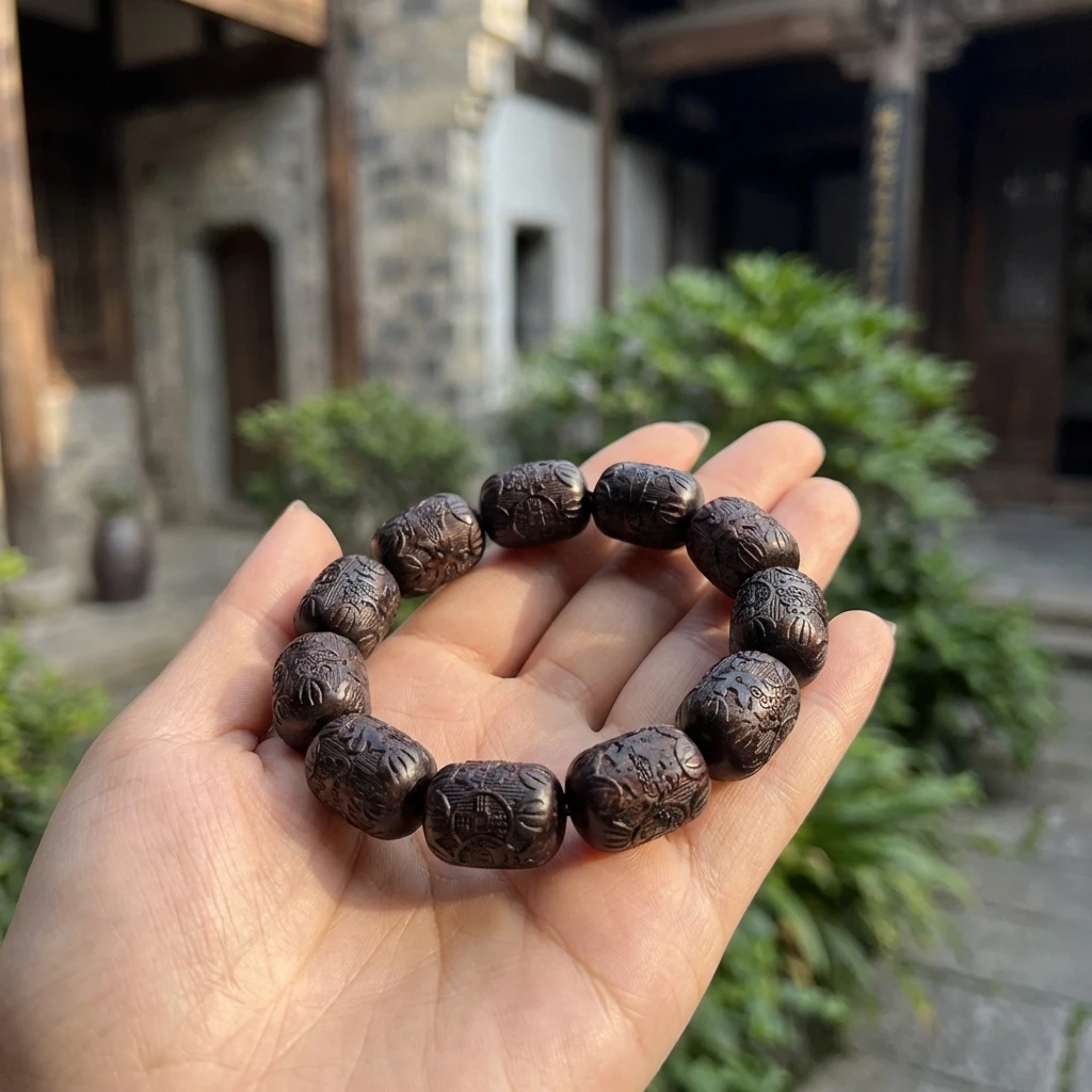 Natural Ebony Wood Bracelet 11x12mm Hand-Carved Buddhist Prayer Beads with Six-Syllable Mantra, Zen Meditation Yoga Bracelet for Men and Women, Spiritual Healing Jewelry Gift for Protection - Image 5