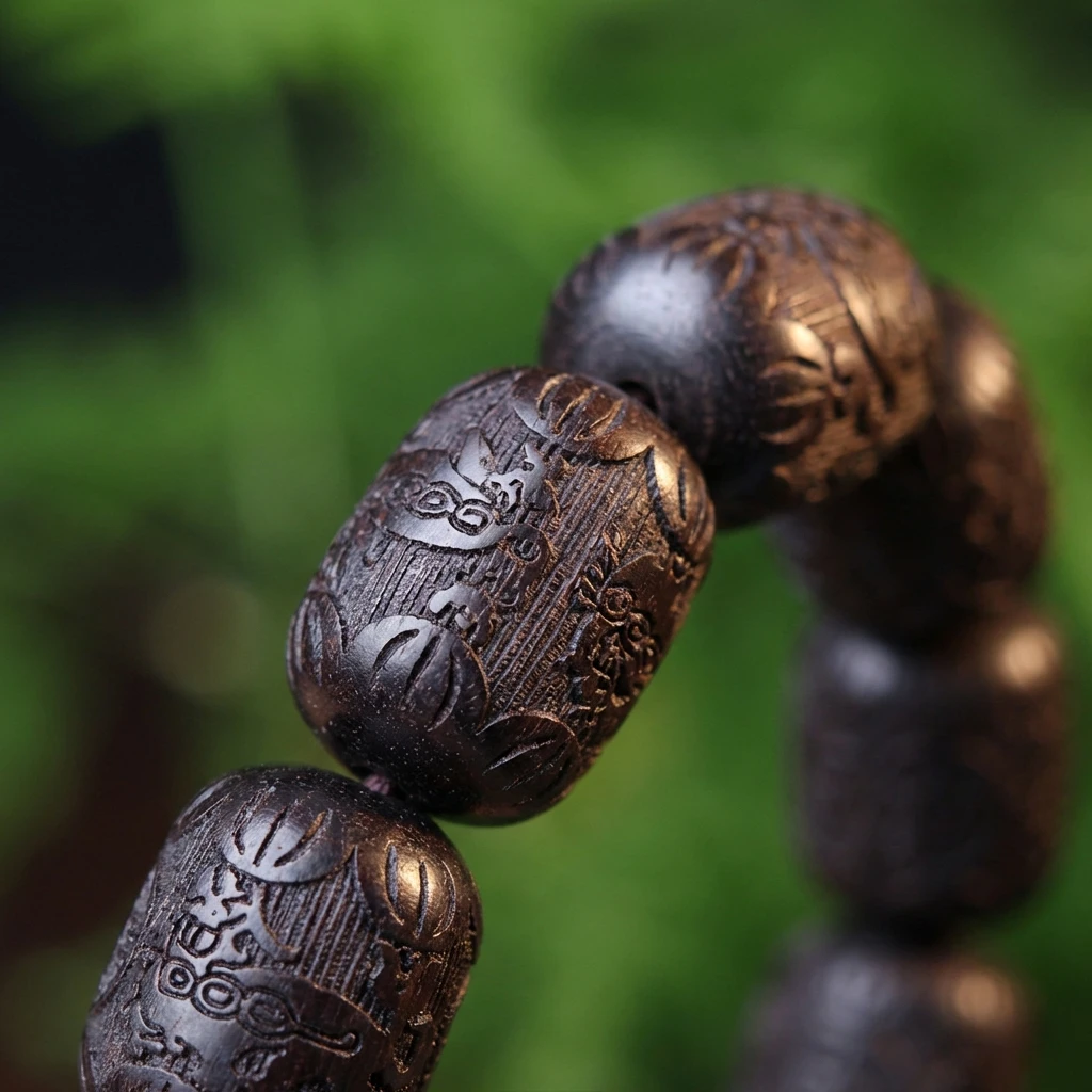Natural Ebony Wood Bracelet 11x12mm Hand-Carved Buddhist Prayer Beads with Six-Syllable Mantra, Zen Meditation Yoga Bracelet for Men and Women, Spiritual Healing Jewelry Gift for Protection - Image 3