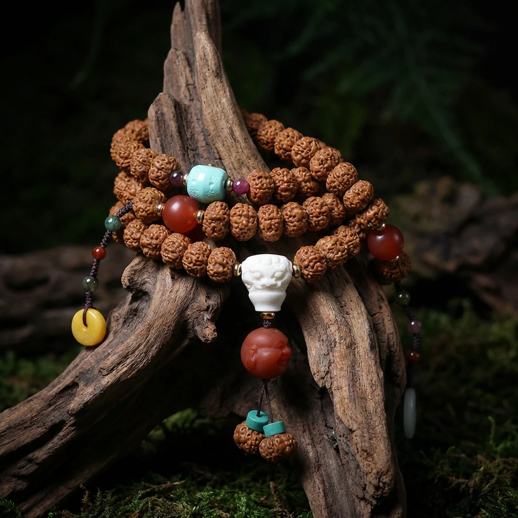 Spirituality & Meditation-Tibetan-style Rudraksha Prayer Beads Bracelet - Image 5