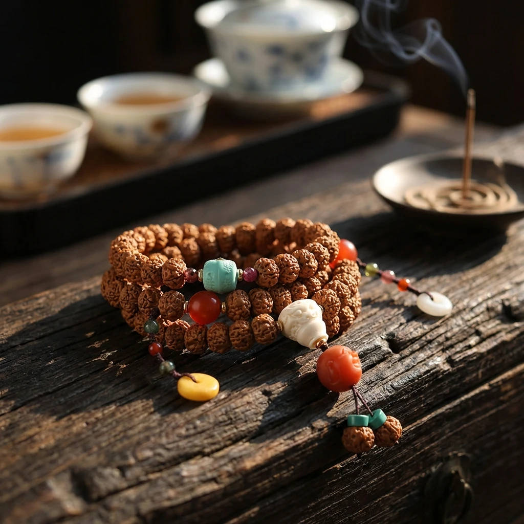 Spirituality & Meditation-Tibetan-style Rudraksha Prayer Beads Bracelet - Image 3