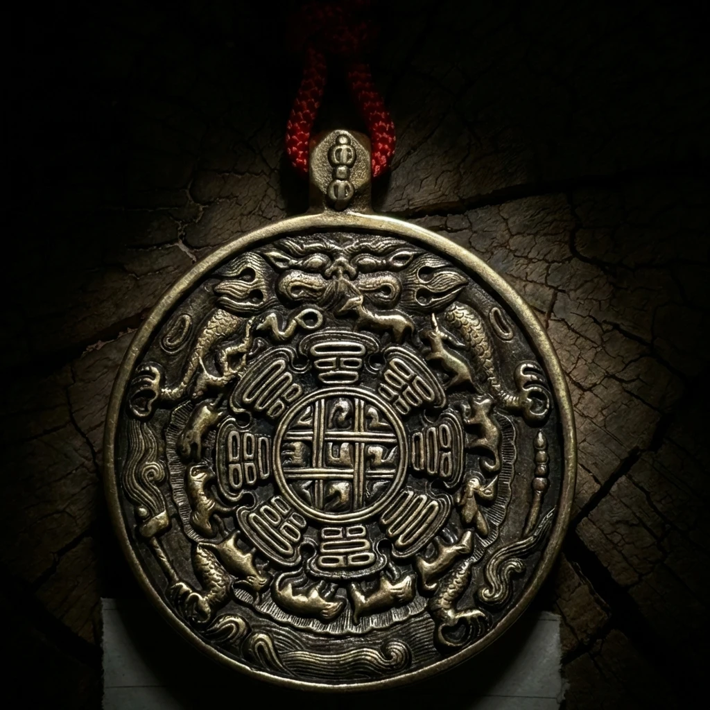Handmade Tibetan Buddhist Amulet Pendant, Nine Palaces Eight Trigrams Jiugong Bagua Necklace, Celestial Iron Gold Silver Alloy, Spiritual Protection Talisman, 53.9mm Traditional Sacred Jewelry - Image 7