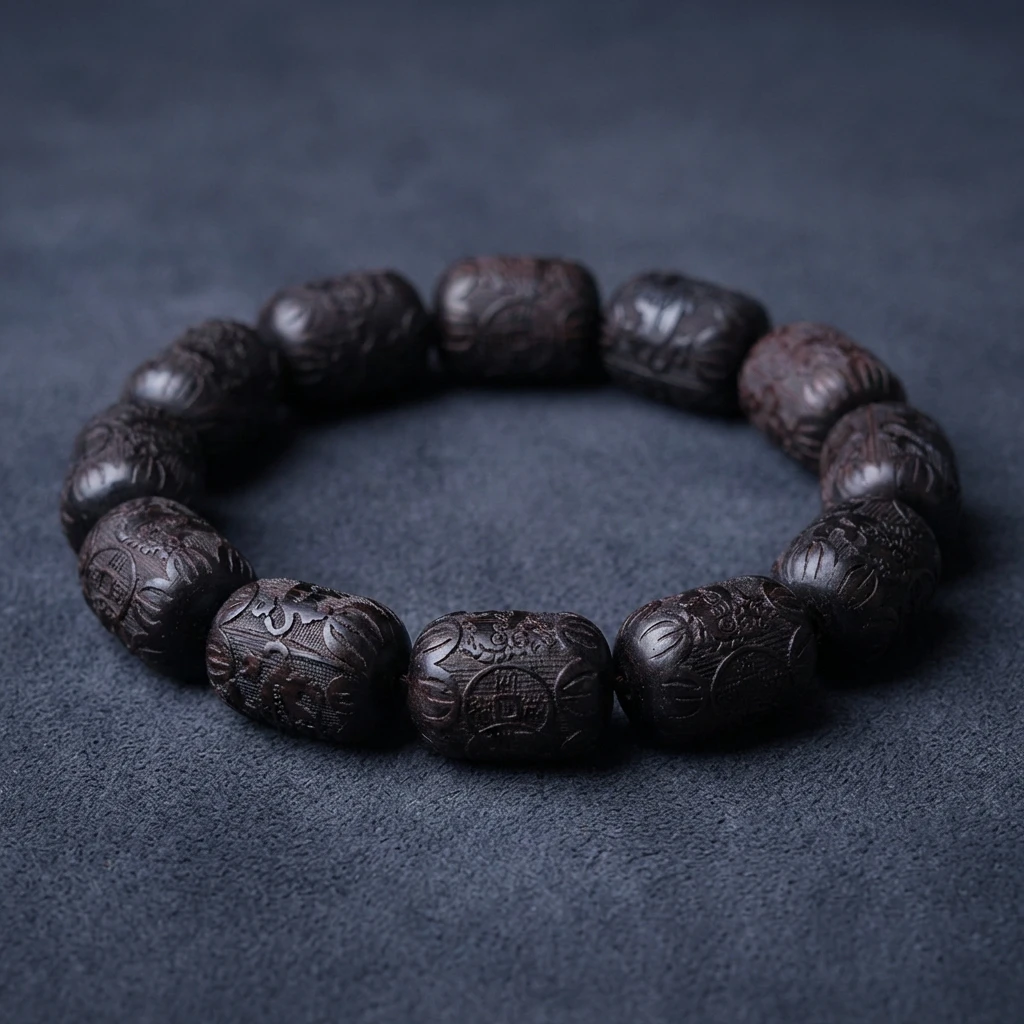 Natural Ebony Wood Bracelet 11x12mm Hand-Carved Buddhist Prayer Beads with Six-Syllable Mantra, Zen Meditation Yoga Bracelet for Men and Women, Spiritual Healing Jewelry Gift for Protection - Image 2