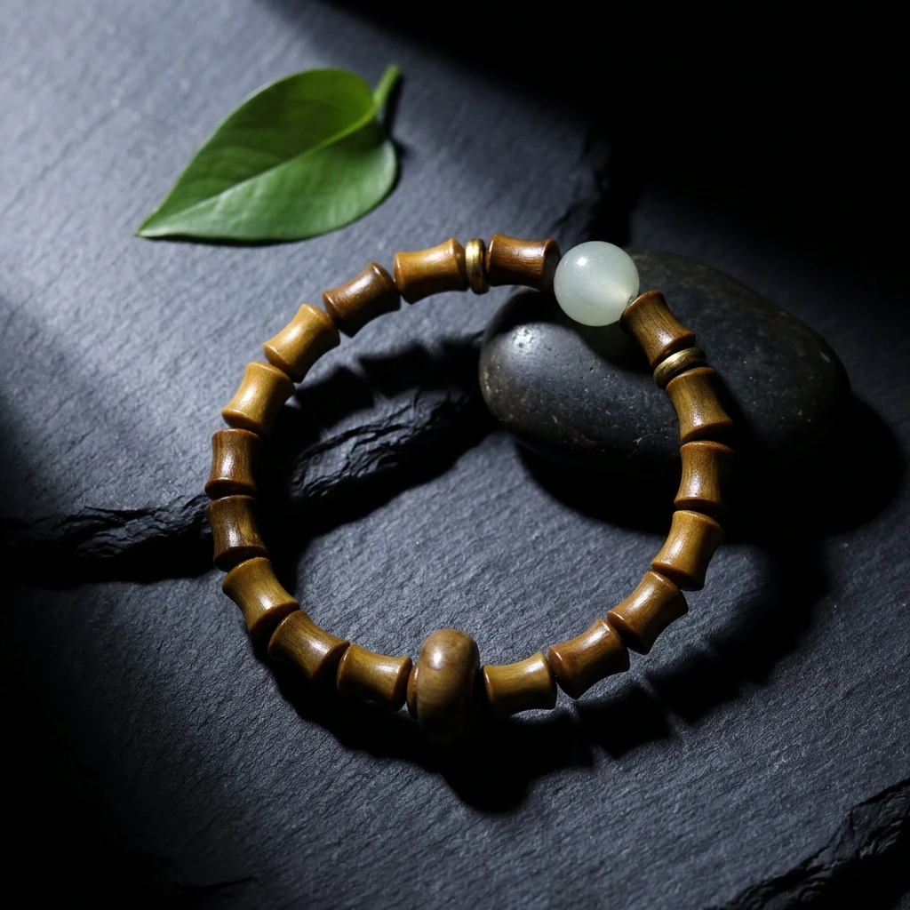 Natural Green Sandalwood Bracelet, 7x10mm Bamboo Joint Wood Beads, Handmade Fragrant Verawood Prayer Wristband for Meditation and Yoga, Minimalist Zen Jewelry Gift for Men and Women - Image 6
