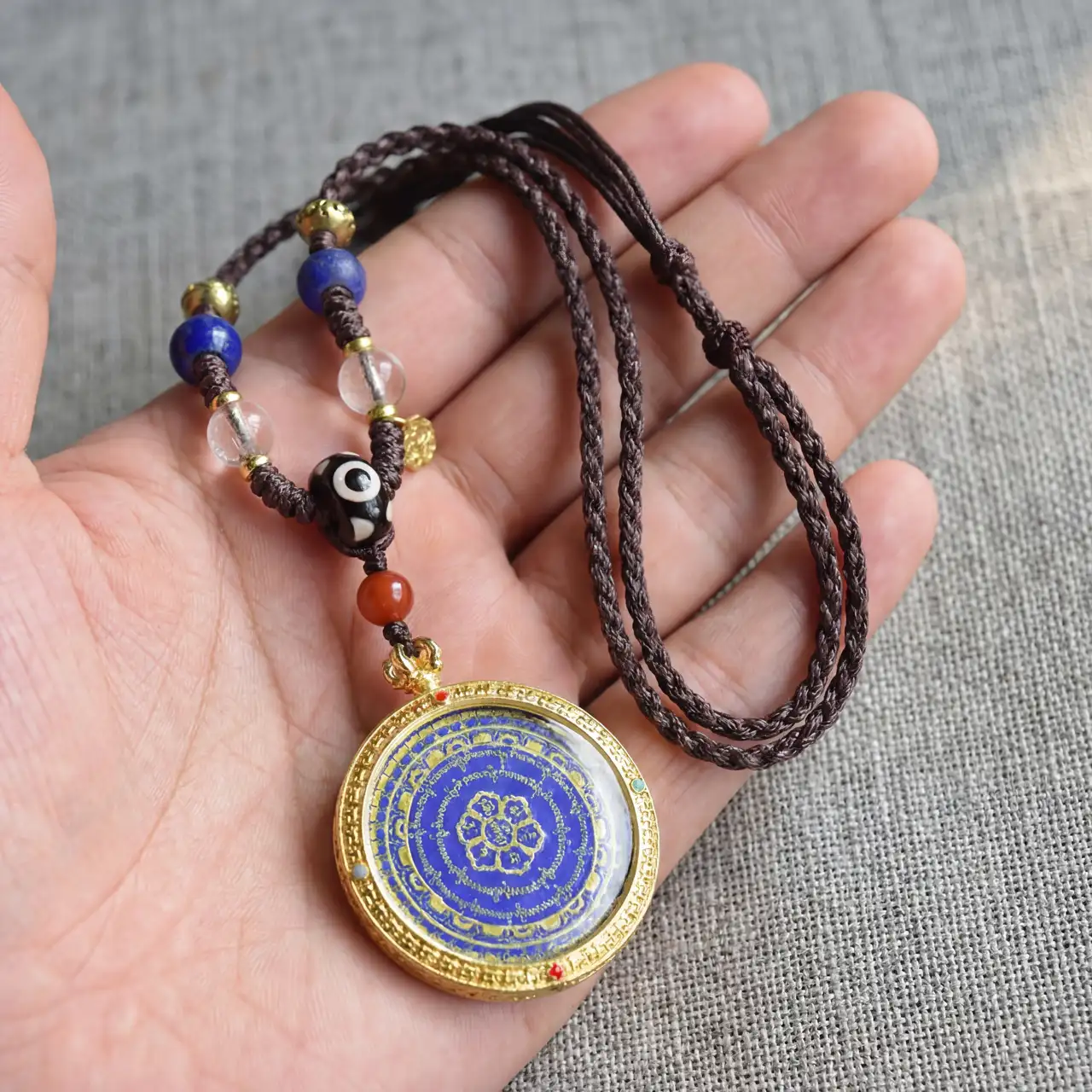 Tibetan Buddhist Amulet Necklace for Men Women, Hand-Woven Rope with Six-Syllable Mantra Thangka Pendant, 44mm Religious Protection Jewelry, Meditation Prayer Beads, Spiritual Zen Gift for Luck - Image 6
