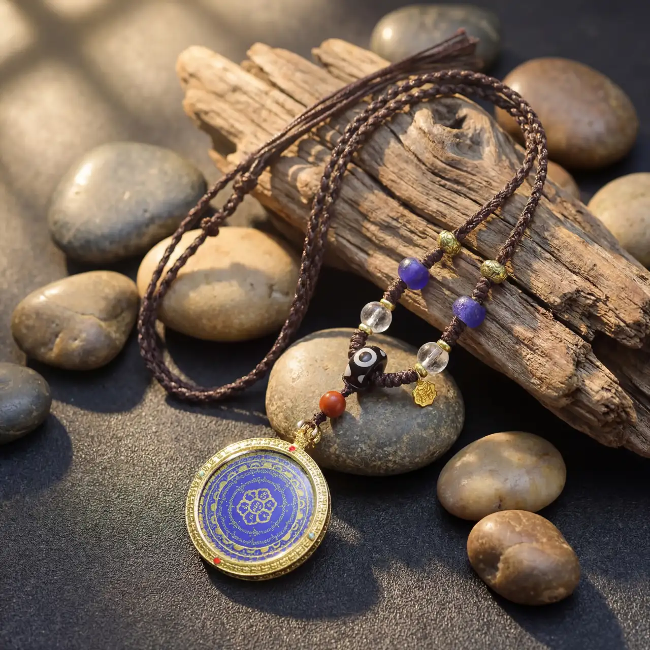 Tibetan Buddhist Amulet Necklace for Men Women, Hand-Woven Rope with Six-Syllable Mantra Thangka Pendant, 44mm Religious Protection Jewelry, Meditation Prayer Beads, Spiritual Zen Gift for Luck - Image 5