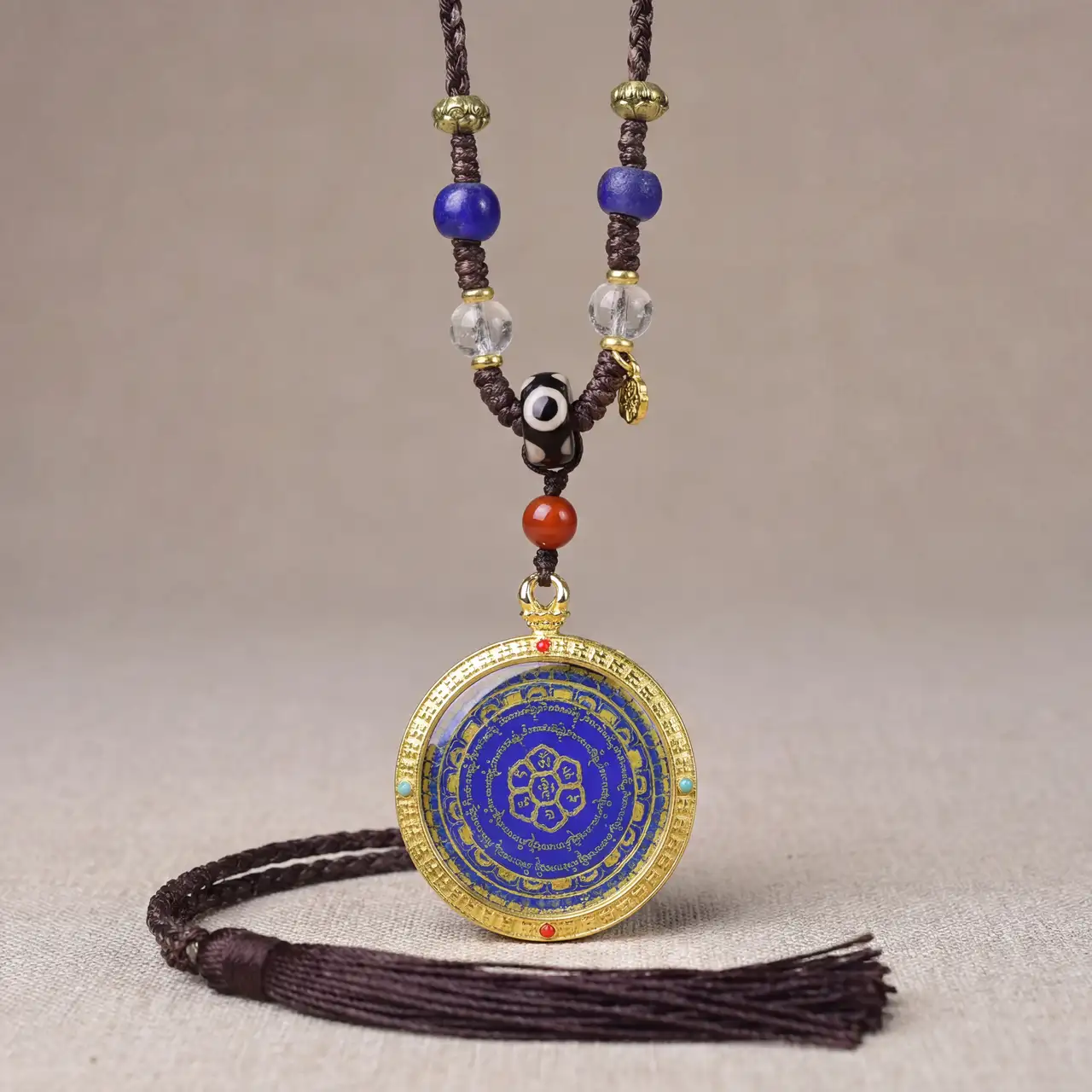 Tibetan Buddhist Amulet Necklace for Men Women, Hand-Woven Rope with Six-Syllable Mantra Thangka Pendant, 44mm Religious Protection Jewelry, Meditation Prayer Beads, Spiritual Zen Gift for Luck - Image 2