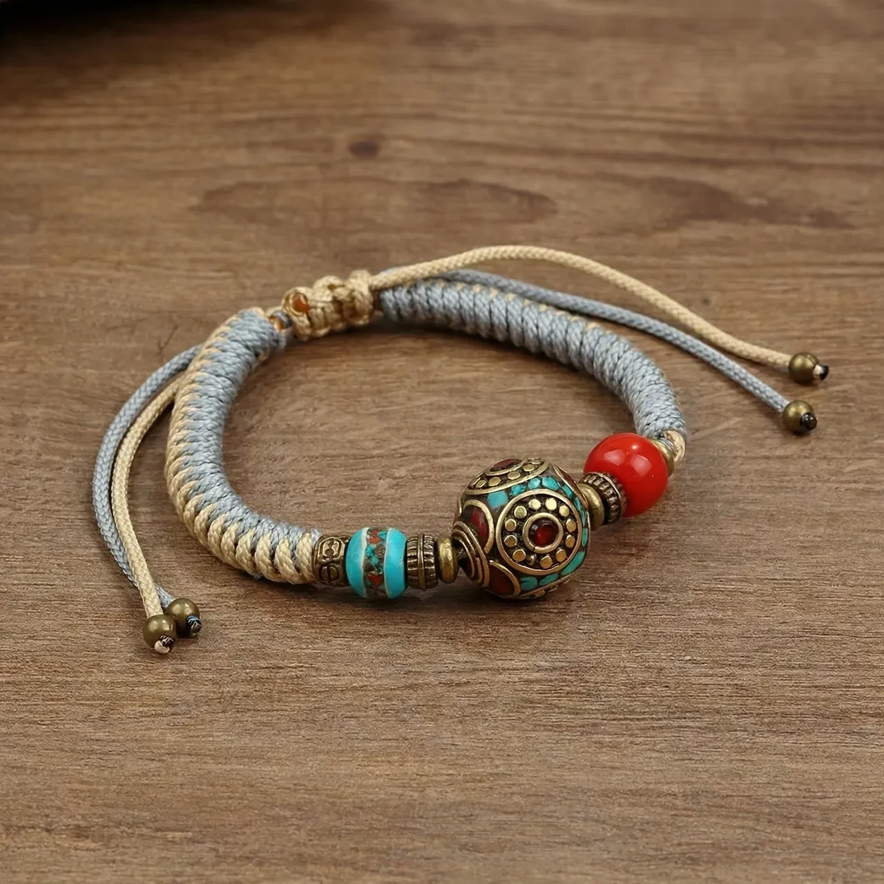Handmade Tibetan Braided Bracelet Vintage Boho Rope Bracelet with Turquoise Amulet Beads Adjustable Spiritual Healing Yoga Jewelry for Men Women Magic Rune