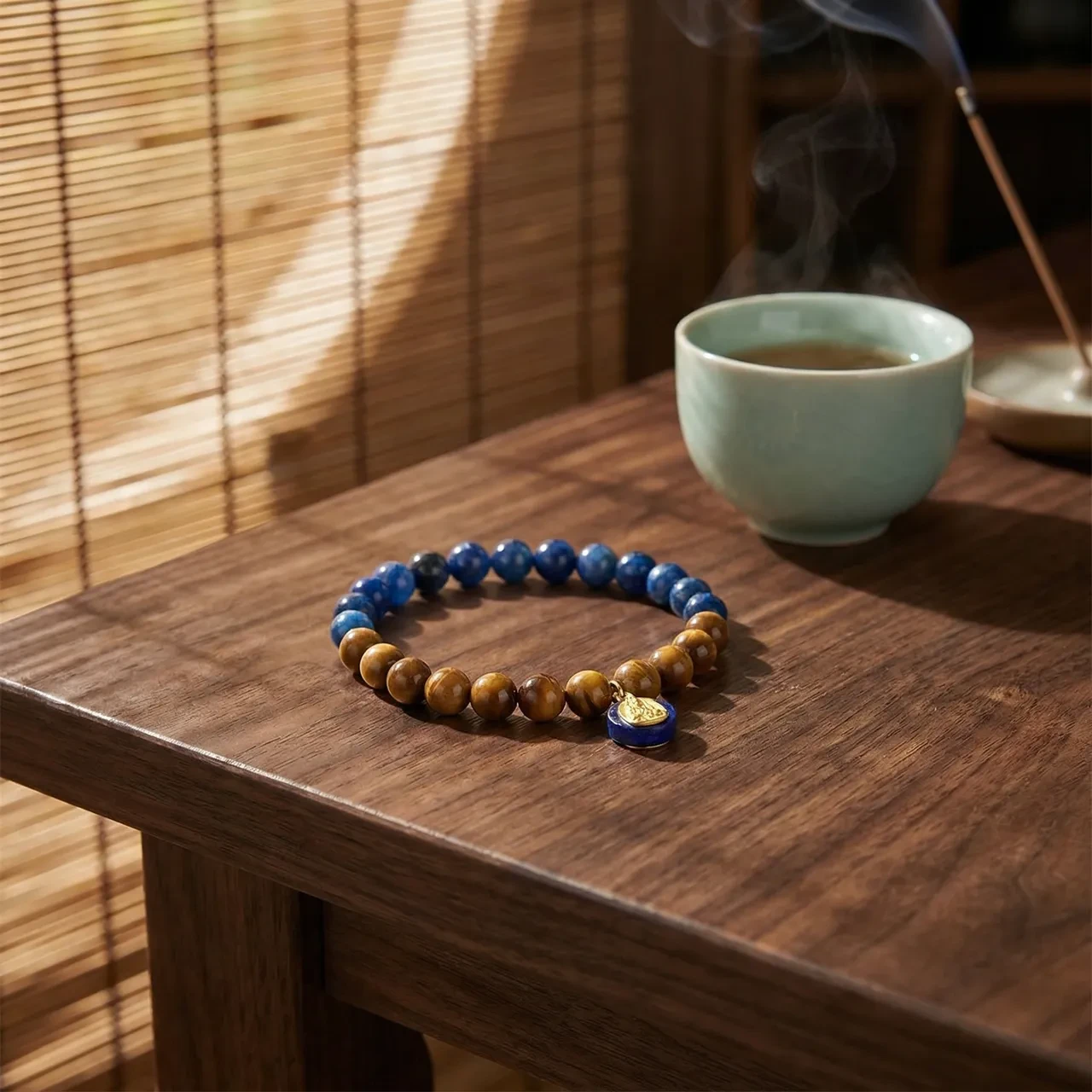 Natural 6mm Blue Kyanite and Bodhi Seed Beaded Bracelet for Women Tibetan Deity Wealth Amulet Healing Crystal Jewelry for Yoga Pilates Meditation - Image 2