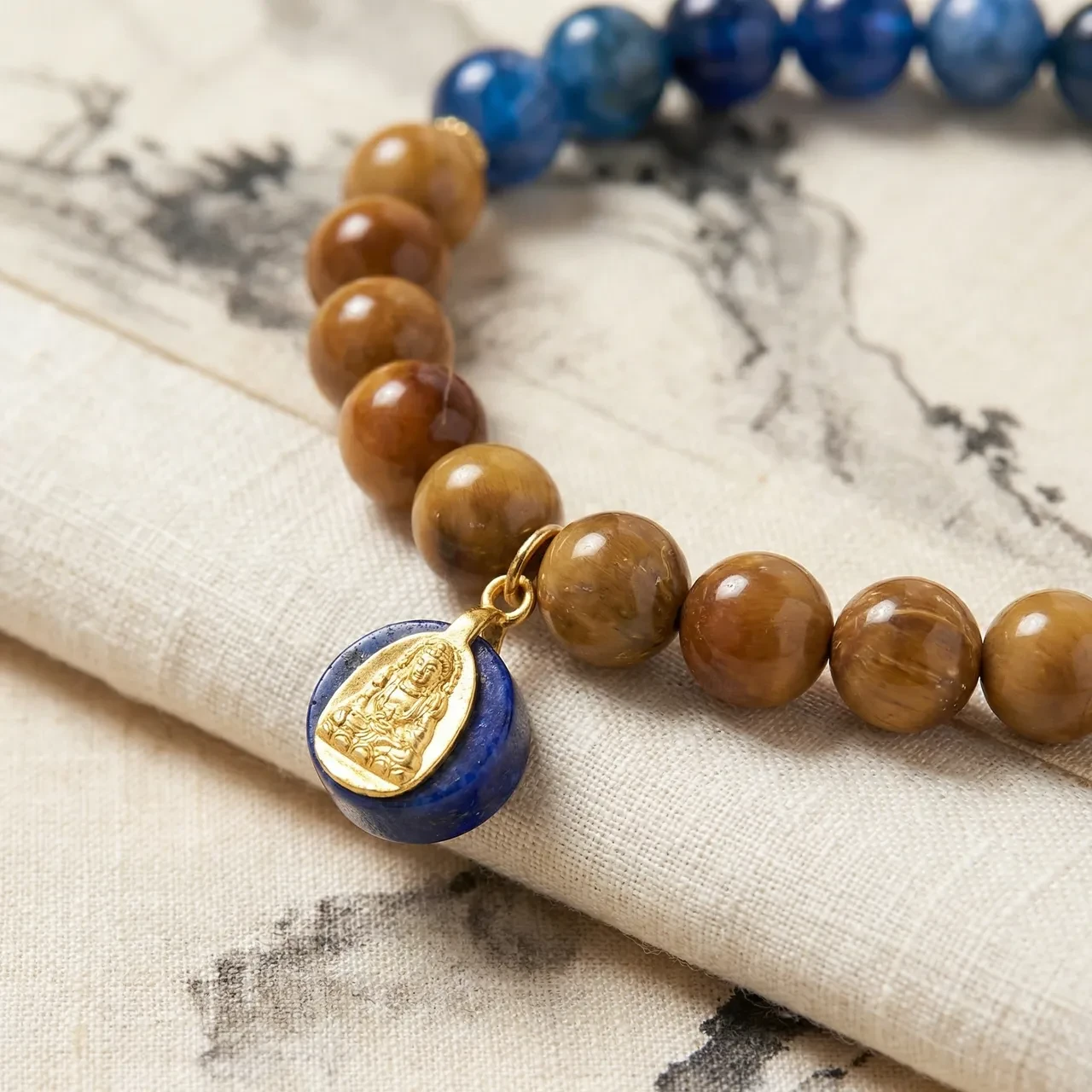 Natural 6mm Blue Kyanite and Bodhi Seed Beaded Bracelet for Women Tibetan Deity Wealth Amulet Healing Crystal Jewelry for Yoga Pilates Meditation - Image 3
