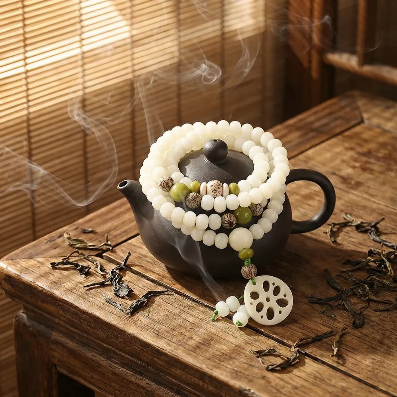 Natural White Jade Bodhi Seed 108 Mala Beads Bracelet Necklace for Women Men, Buddhist Prayer Rosary Zen Meditation Yoga Jewelry with Lotus Pendant, Spiritual Healing Wrap Bracelet - Image 5