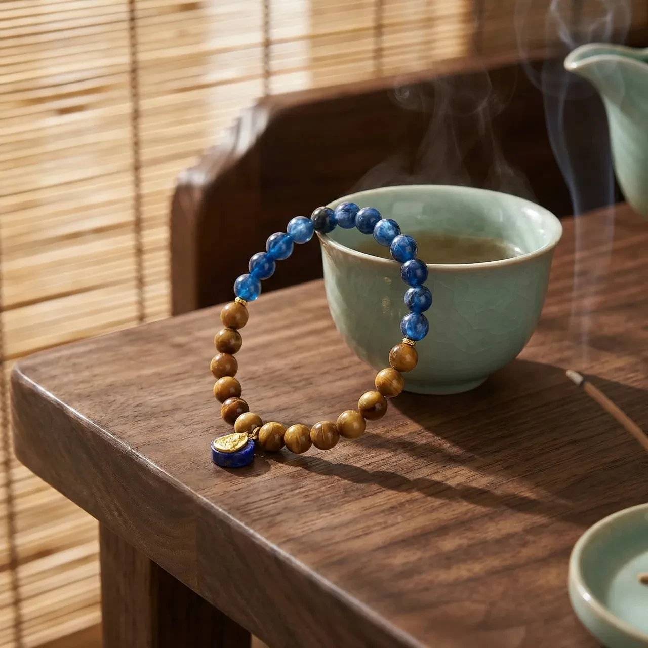 Natural 6mm Blue Kyanite and Bodhi Seed Beaded Bracelet for Women Tibetan Deity Wealth Amulet Healing Crystal Jewelry for Yoga Pilates Meditation - Image 6