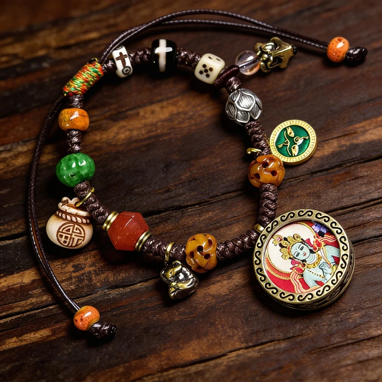 Tibetan Buddhist Handmade Braided Rope Bracelet Green Tara Thangka Amulet Lucky Charm Spiritual Prayer Blessing Jewelry for Men Women - Image 2