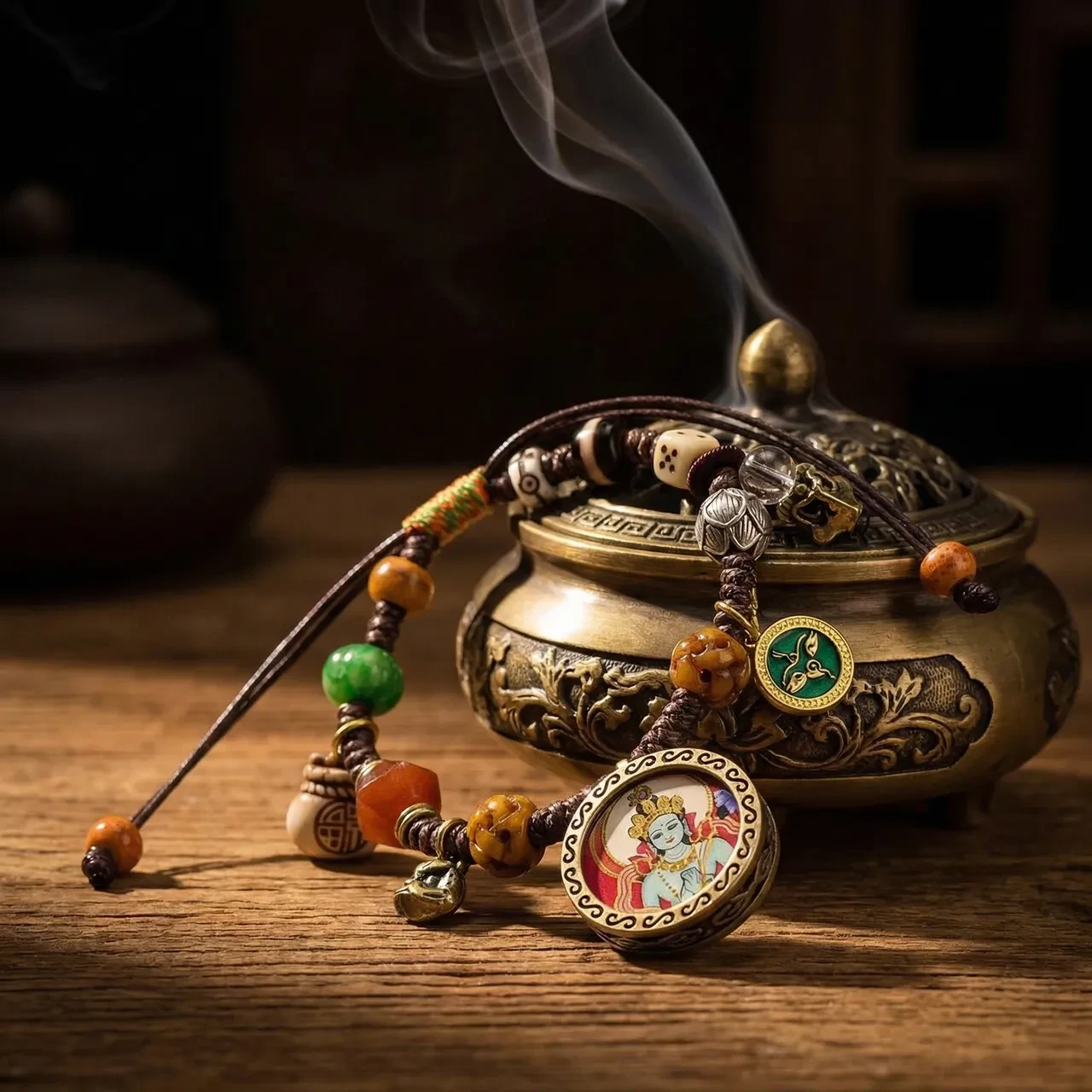 Tibetan Buddhist Handmade Braided Rope Bracelet Green Tara Thangka Amulet Lucky Charm Spiritual Prayer Blessing Jewelry for Men Women - Image 4