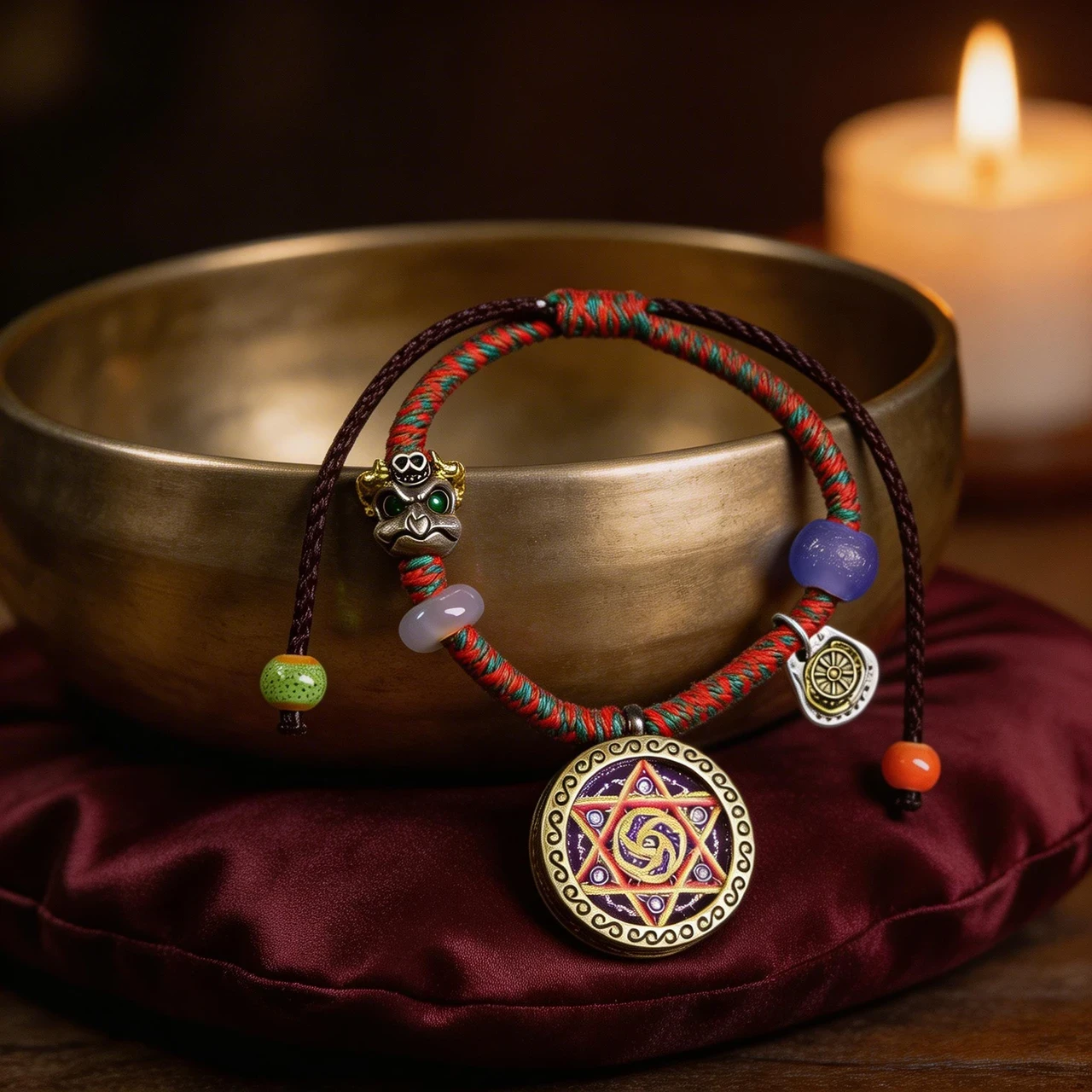 Handmade Tibetan Mandala Bracelet for Men Women, Hand-Woven Braided Rope Thangka Amulet Pendant Spiritual Jewelry for Yoga Meditation Protection and Blessing, Adjustable - Image 4