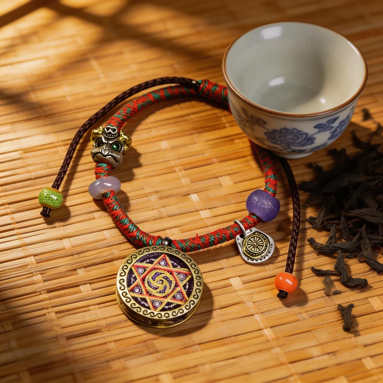 Handmade Tibetan Mandala Bracelet for Men Women, Hand-Woven Braided Rope Thangka Amulet Pendant Spiritual Jewelry for Yoga Meditation Protection and Blessing, Adjustable - Image 3