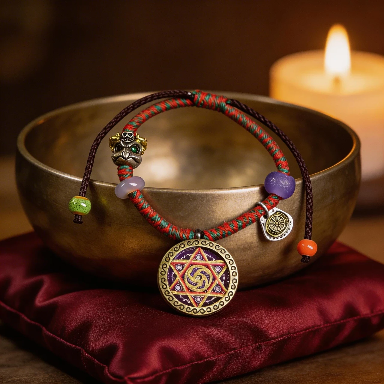 Handmade Tibetan Mandala Bracelet for Men Women, Hand-Woven Braided Rope Thangka Amulet Pendant Spiritual Jewelry for Yoga Meditation Protection and Blessing, Adjustable - Image 2