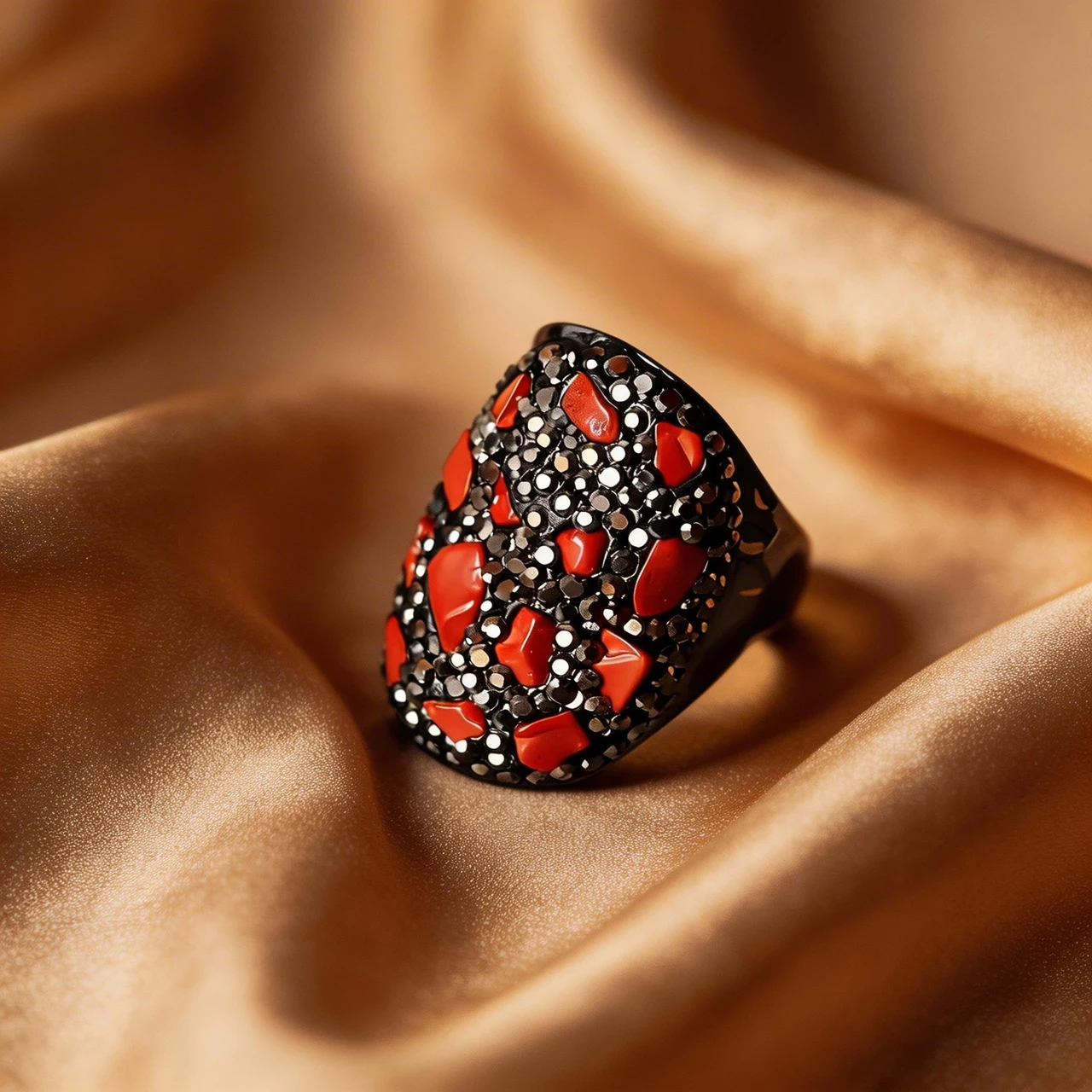 Vintage Statement Rings for Women Natural Red Stone Hand-Inlaid Chunky Cocktail Ring Antique Dark Metal Finish Retro Bohemian Handmade Jewelry Gifts for Anniversary Birthday - Image 2