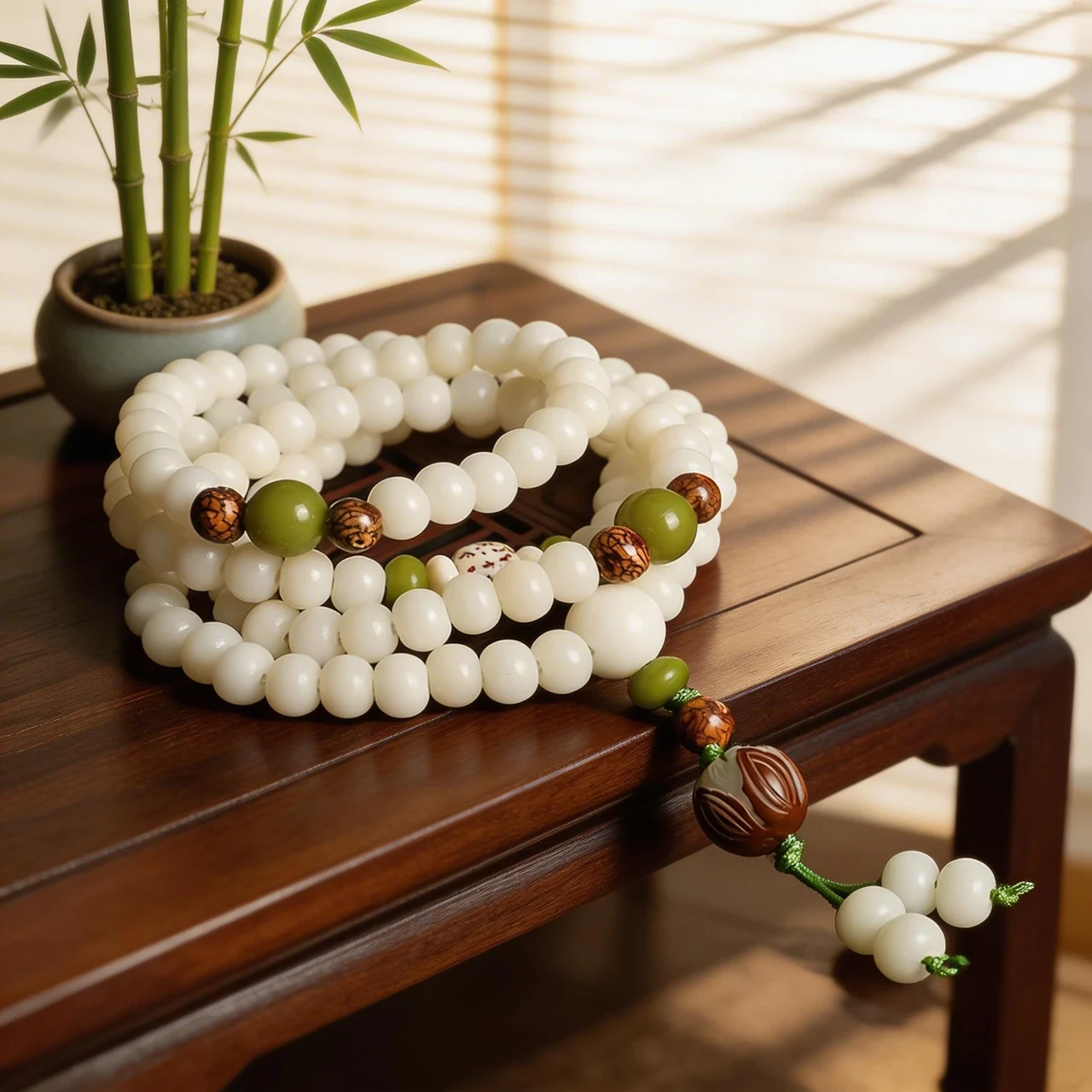 Spirituality & Meditation-108 Natural White Bodhi Seed Mala Bracelet - Image 4