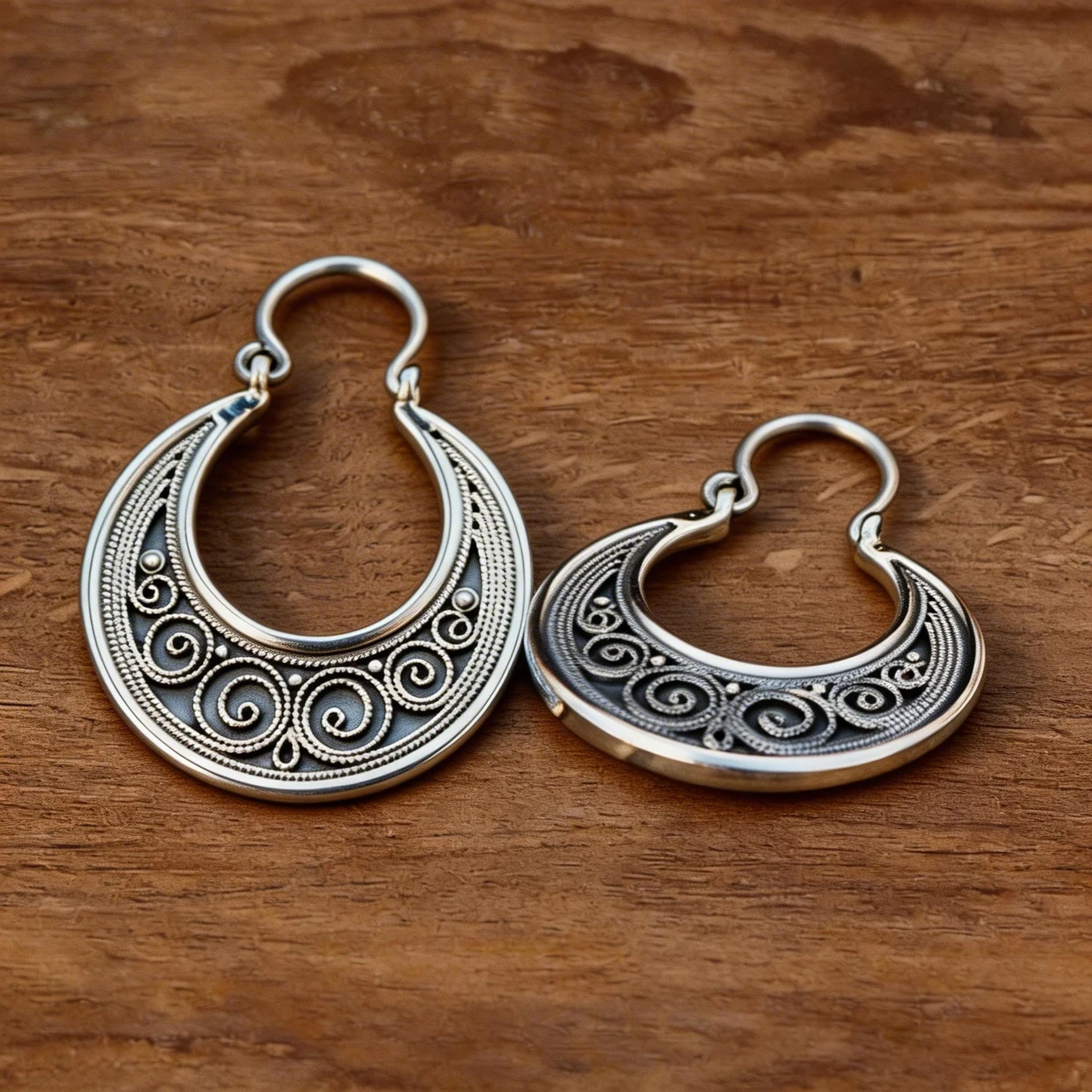 Vintage Tibetan Silver Hoop Earrings for Women, Bohemian Gypsy Crescent Filigree Hollow Swirl Dangle Drop Jewelry, Antique Ethnic Statement Accessories