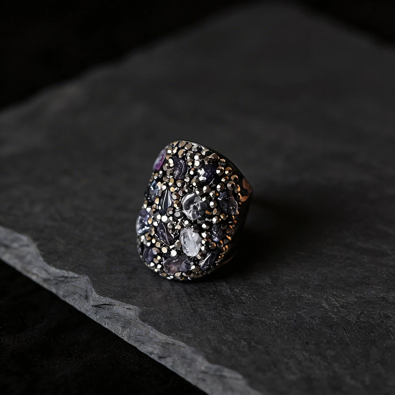 Natural Raw Amethyst Ring for Women, Handmade Chunky Statement Ring with Healing Crystal Gemstone, Vintage Boho Pave Encrusted Jewelry Gift - Image 5