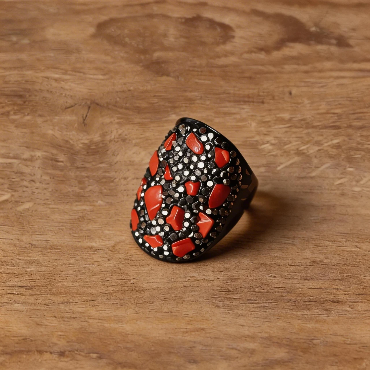 Vintage Statement Rings for Women Natural Red Stone Hand-Inlaid Chunky Cocktail Ring Antique Dark Metal Finish Retro Bohemian Handmade Jewelry Gifts for Anniversary Birthday