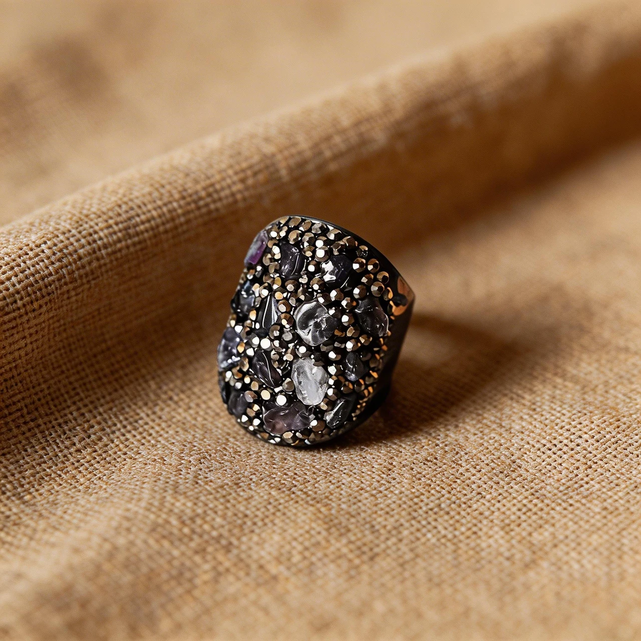 Natural Raw Amethyst Ring for Women, Handmade Chunky Statement Ring with Healing Crystal Gemstone, Vintage Boho Pave Encrusted Jewelry Gift - Image 4