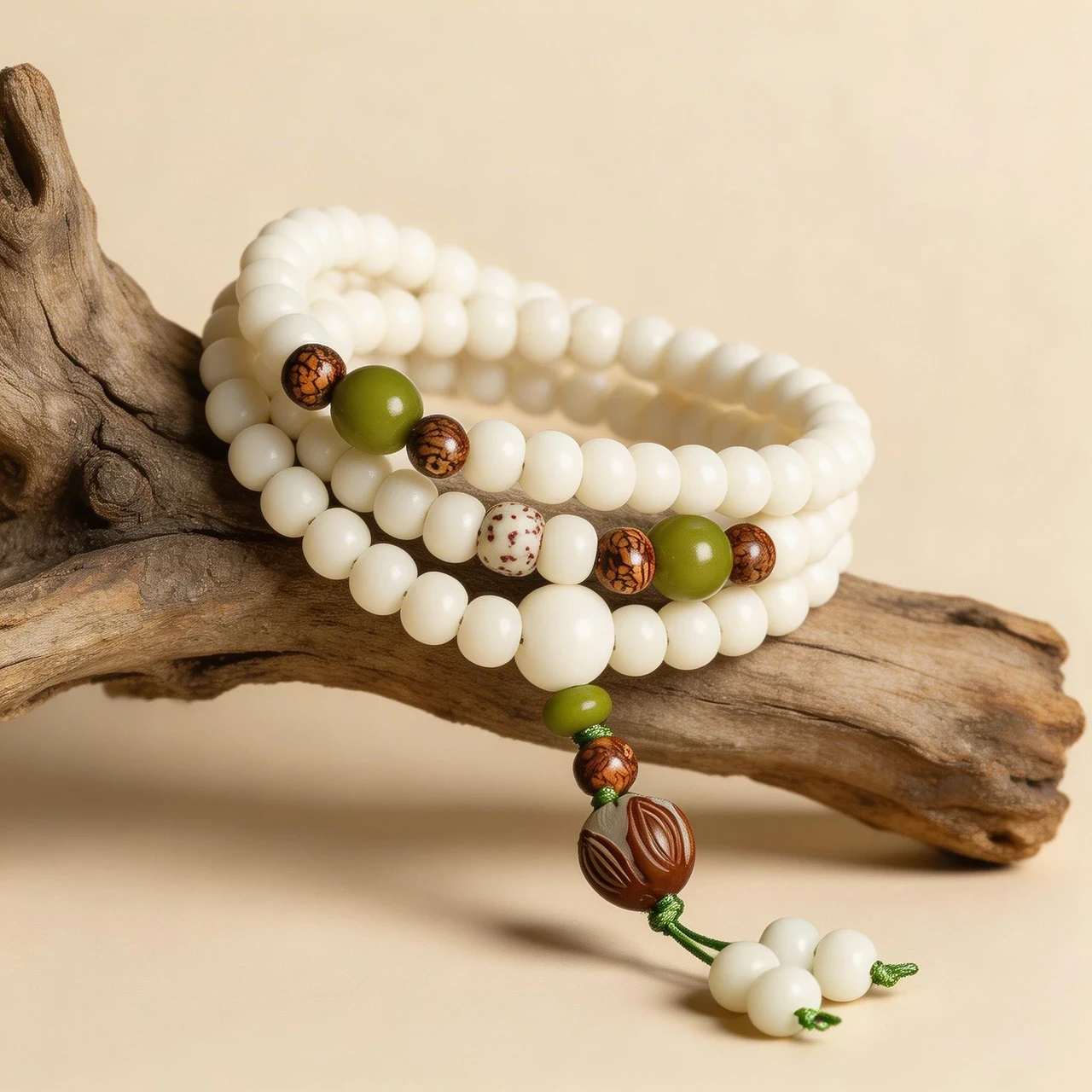 Spirituality & Meditation-108 Natural White Bodhi Seed Mala Bracelet - Image 2