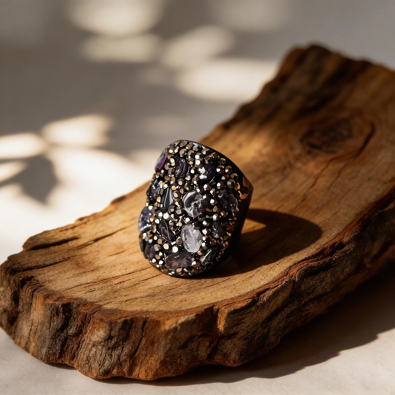 Natural Raw Amethyst Ring for Women, Handmade Chunky Statement Ring with Healing Crystal Gemstone, Vintage Boho Pave Encrusted Jewelry Gift - Image 3