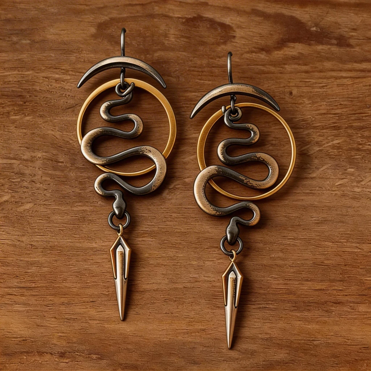 Snake Earrings for Women Vintage Two-Tone Serpent Dangle Drop Earrings Crescent Moon Gothic Jewelry Statement Punk Animal Earrings