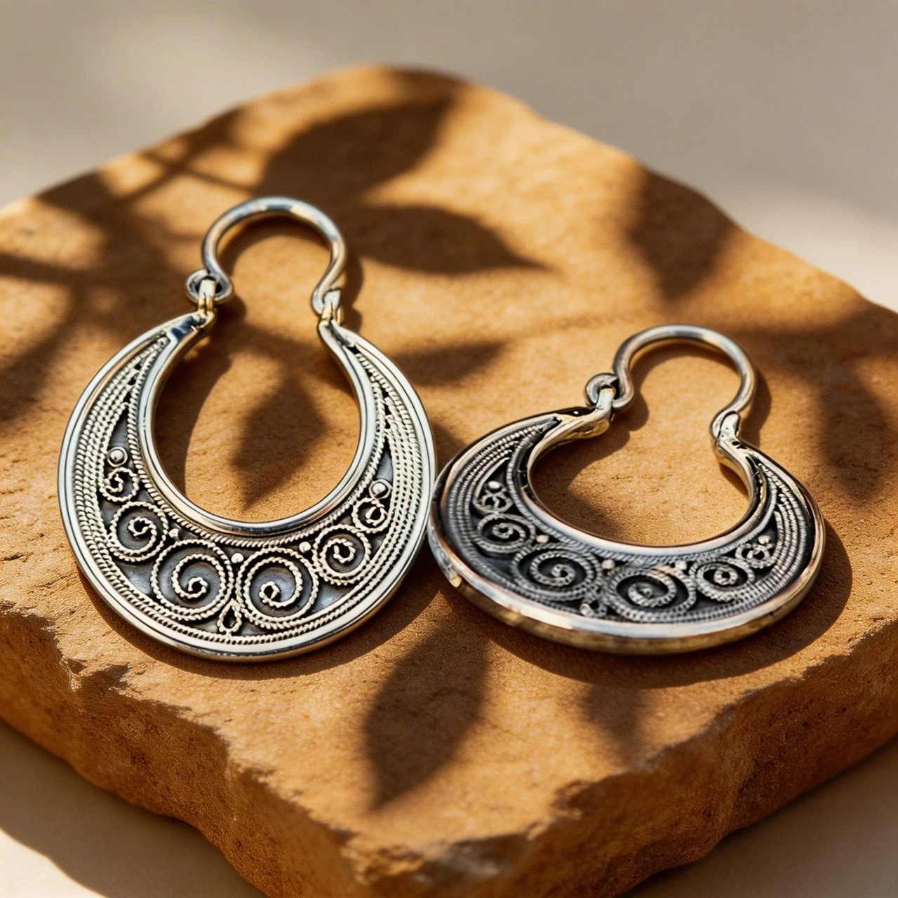 Vintage Tibetan Silver Hoop Earrings for Women, Bohemian Gypsy Crescent Filigree Hollow Swirl Dangle Drop Jewelry, Antique Ethnic Statement Accessories - Image 4